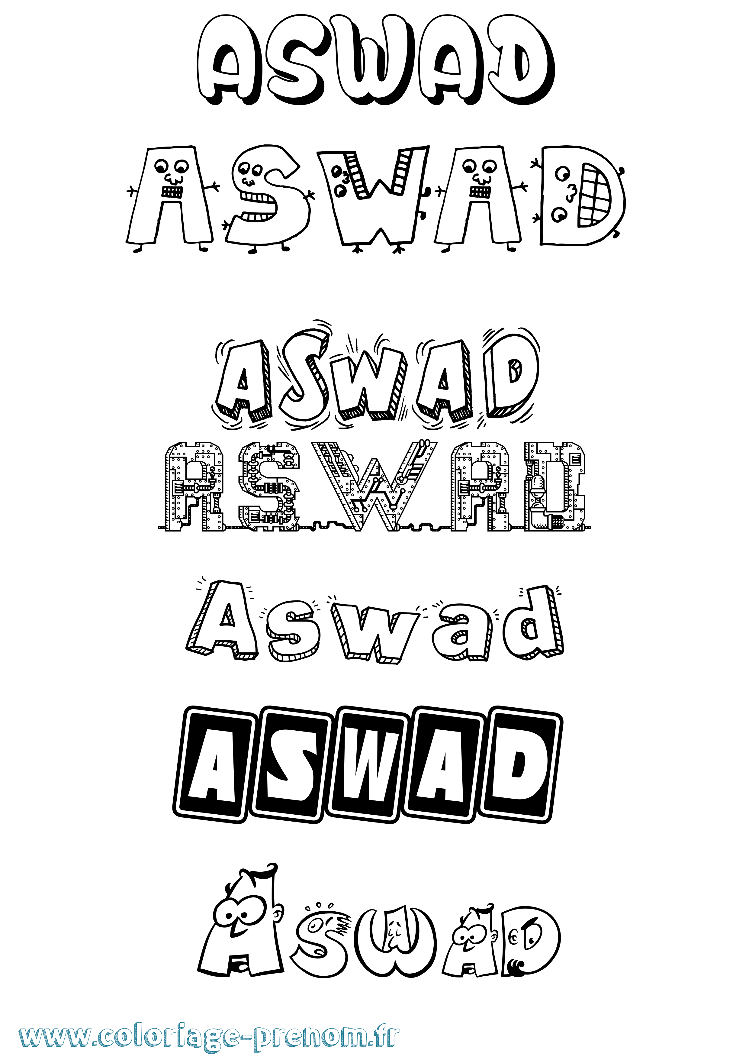 Coloriage prénom Aswad Fun