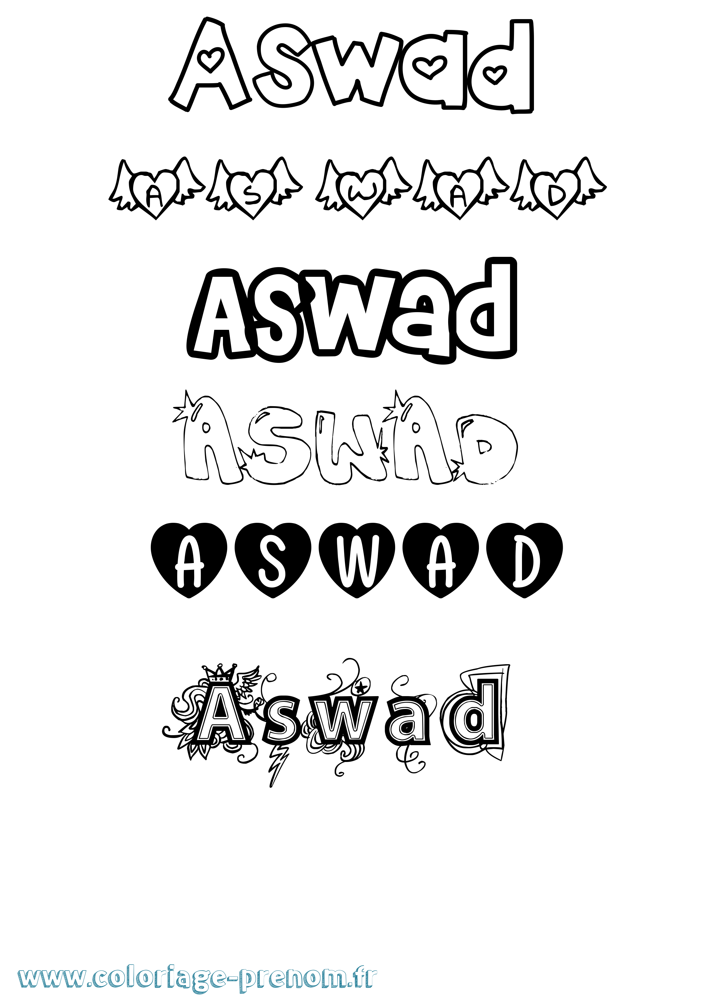 Coloriage prénom Aswad Girly