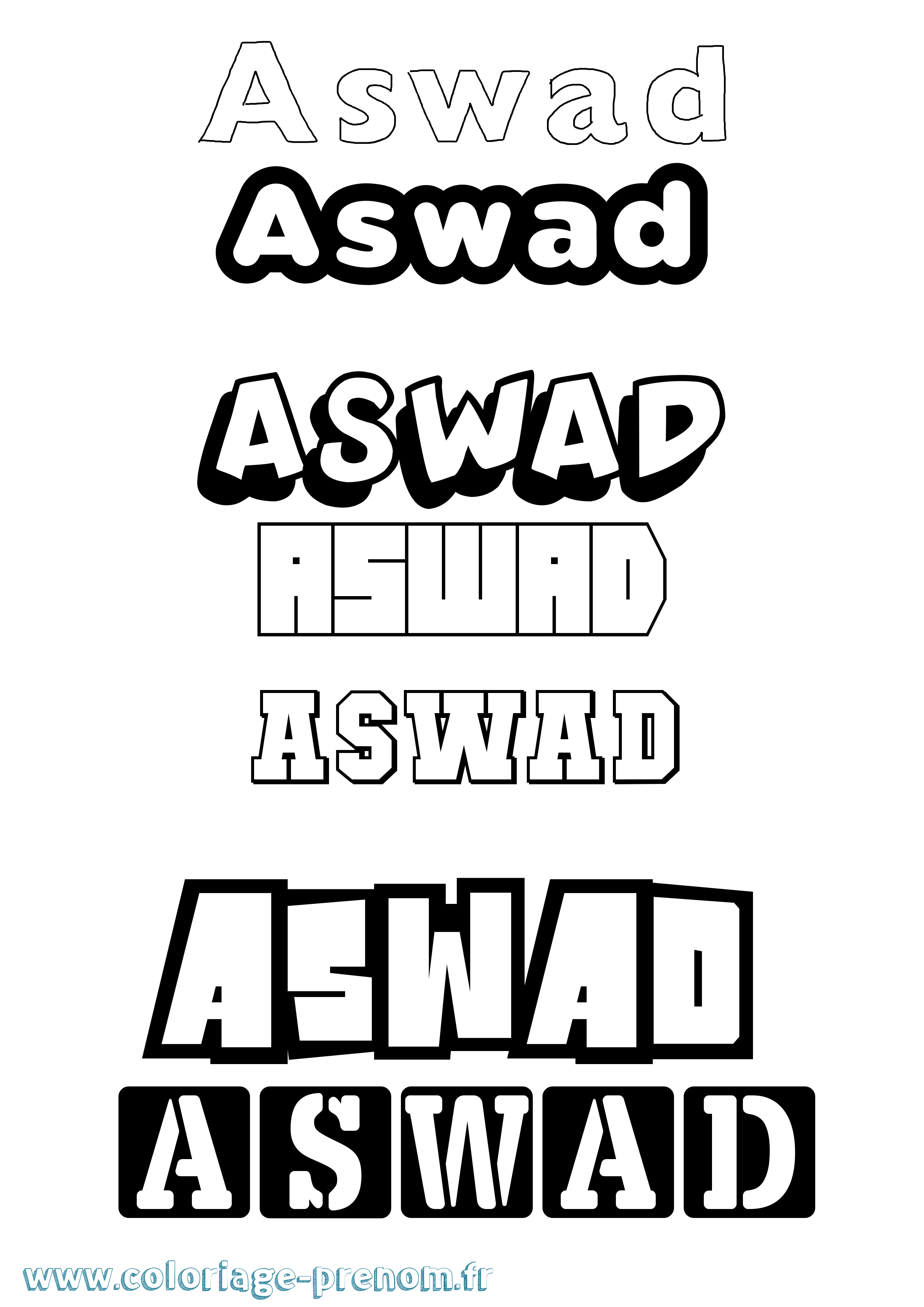 Coloriage prénom Aswad Simple