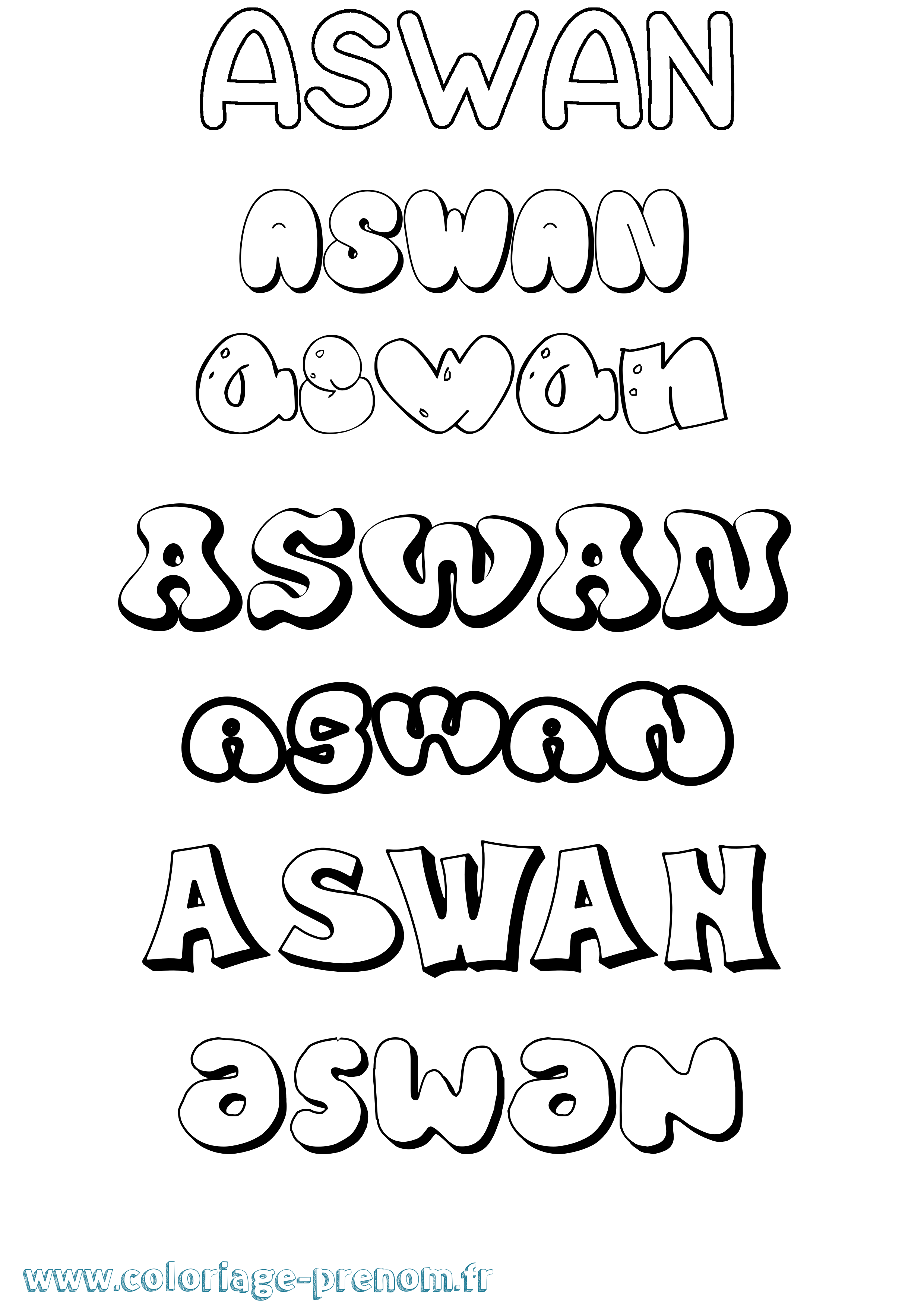Coloriage prénom Aswan Bubble