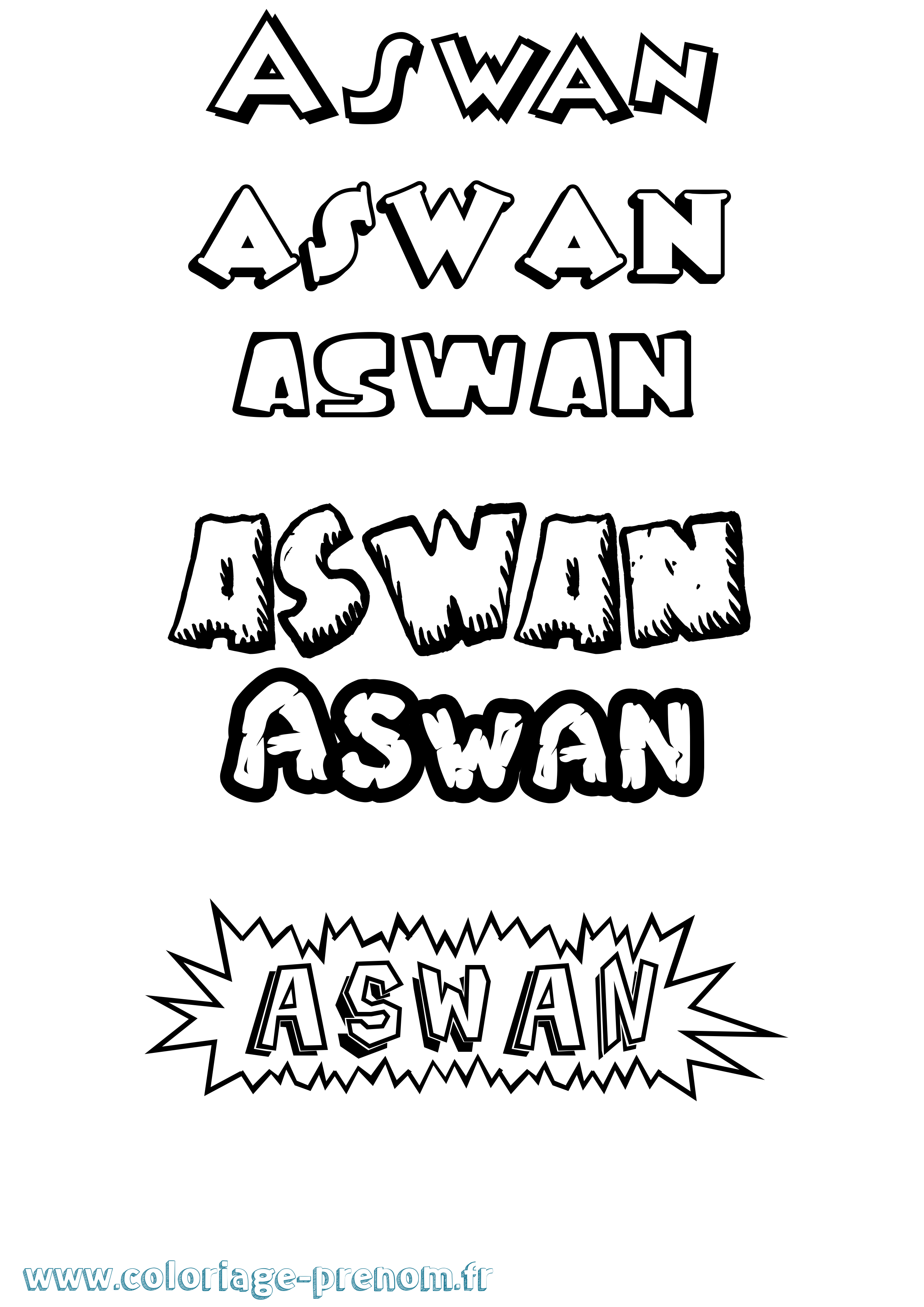 Coloriage prénom Aswan Dessin Animé