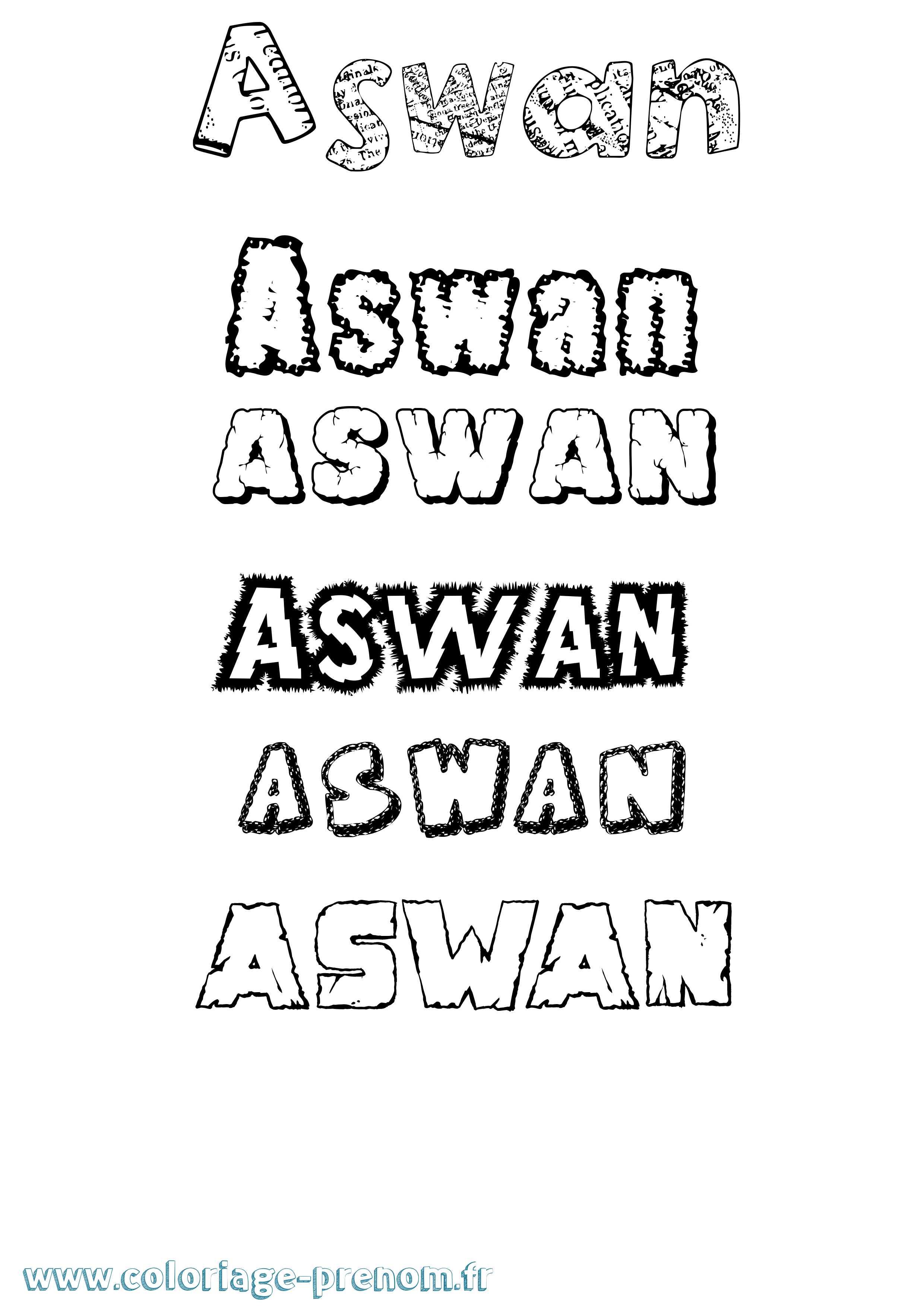 Coloriage prénom Aswan Destructuré