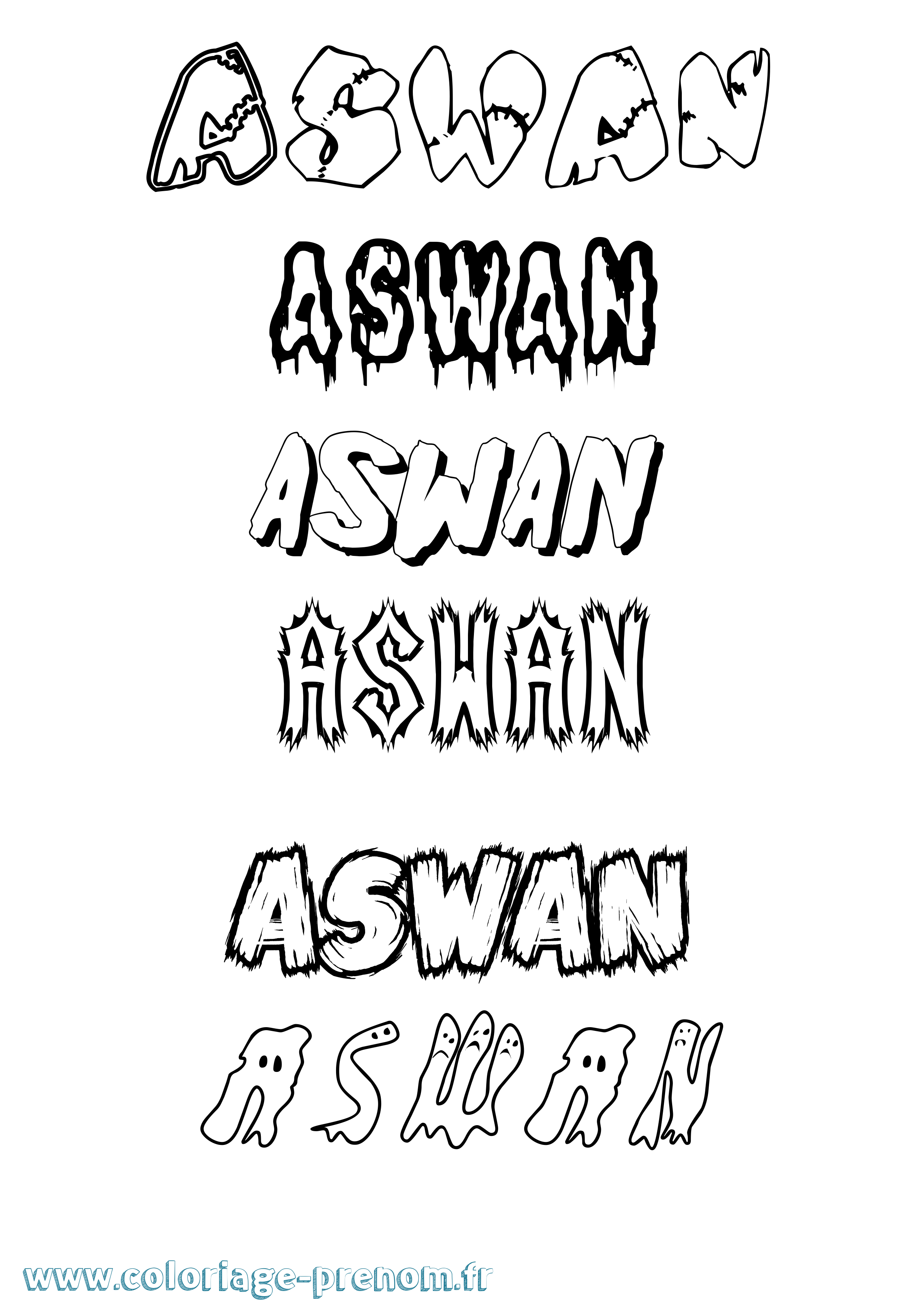Coloriage prénom Aswan Frisson