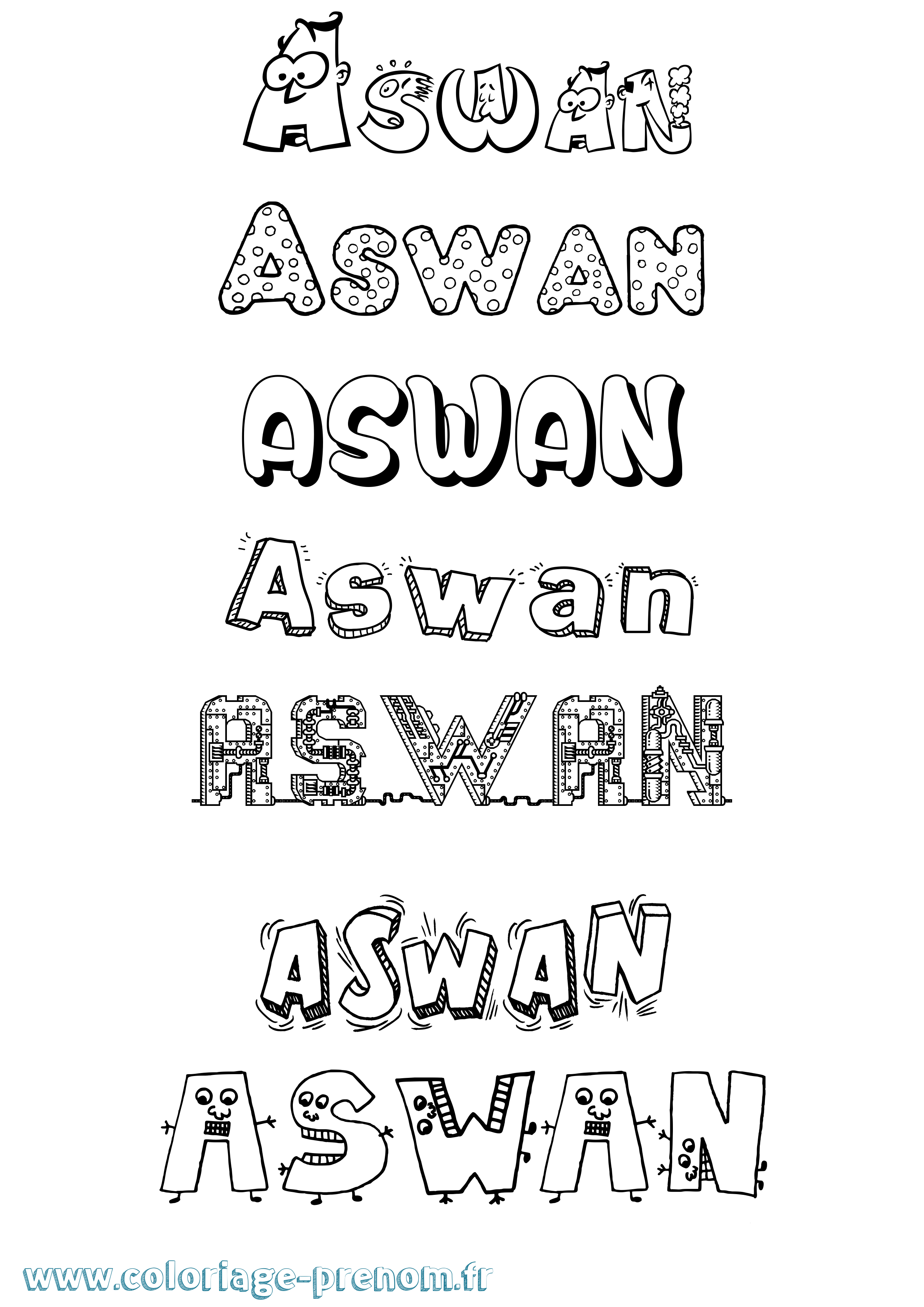 Coloriage prénom Aswan Fun