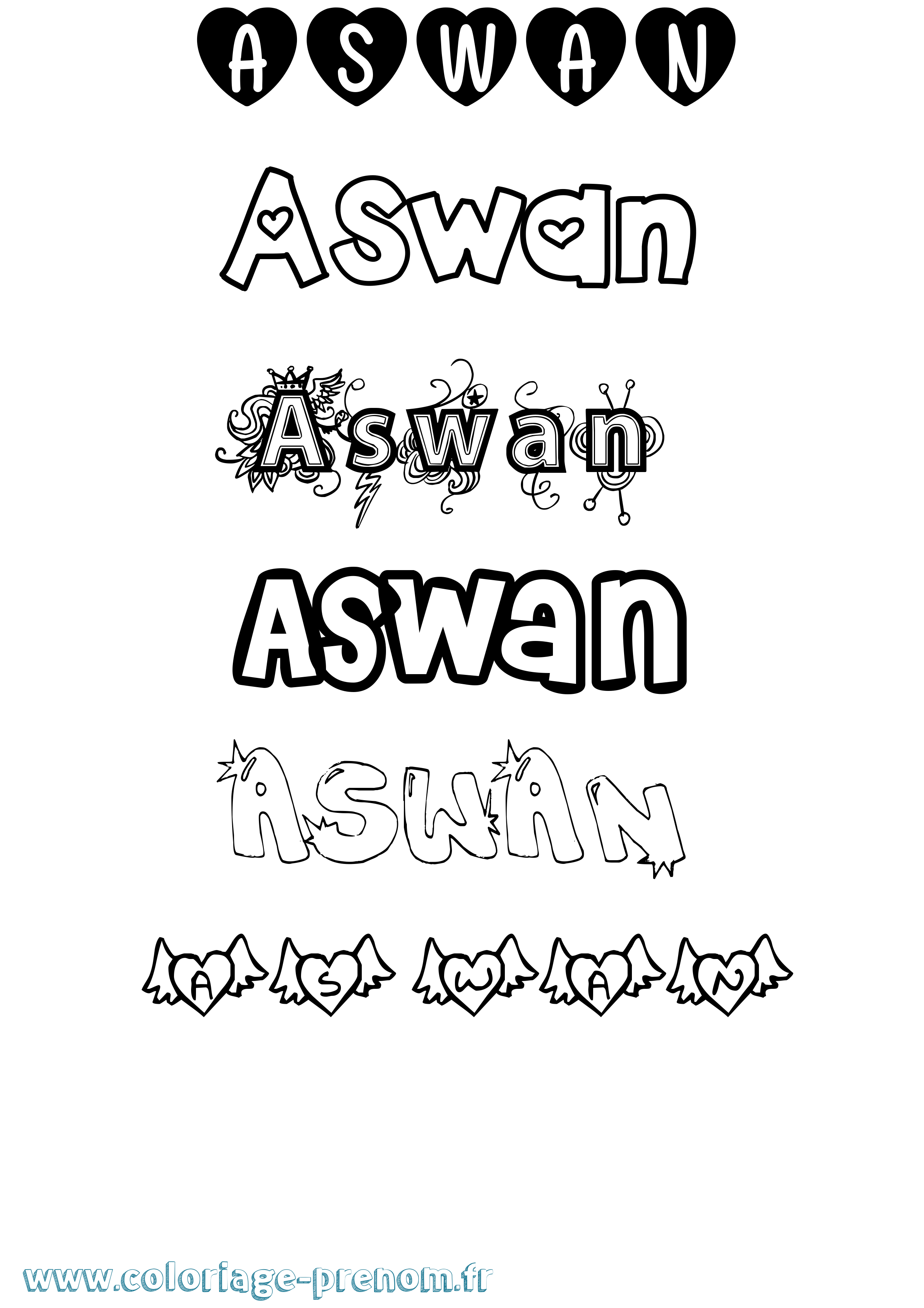 Coloriage prénom Aswan Girly