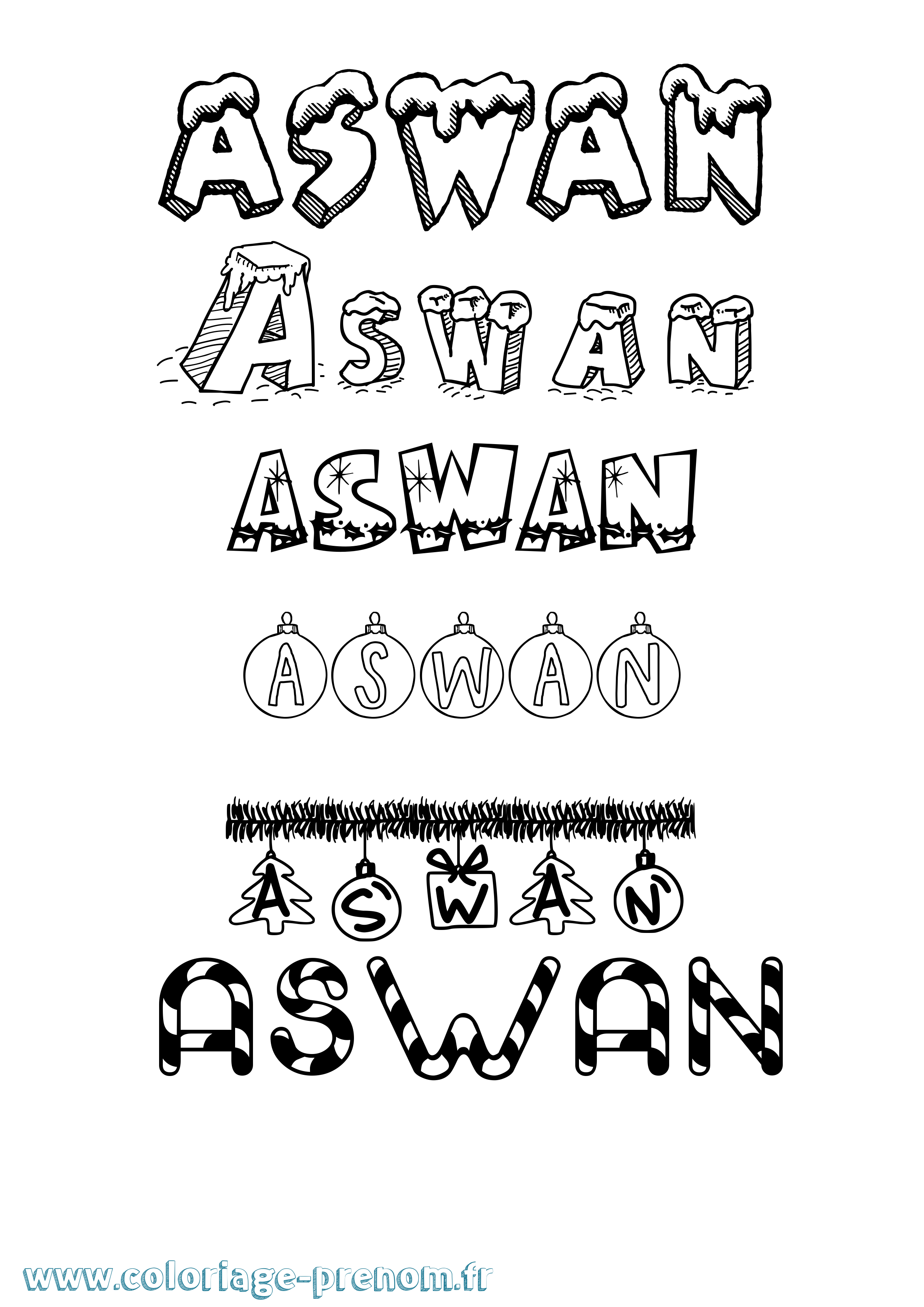 Coloriage prénom Aswan Noël