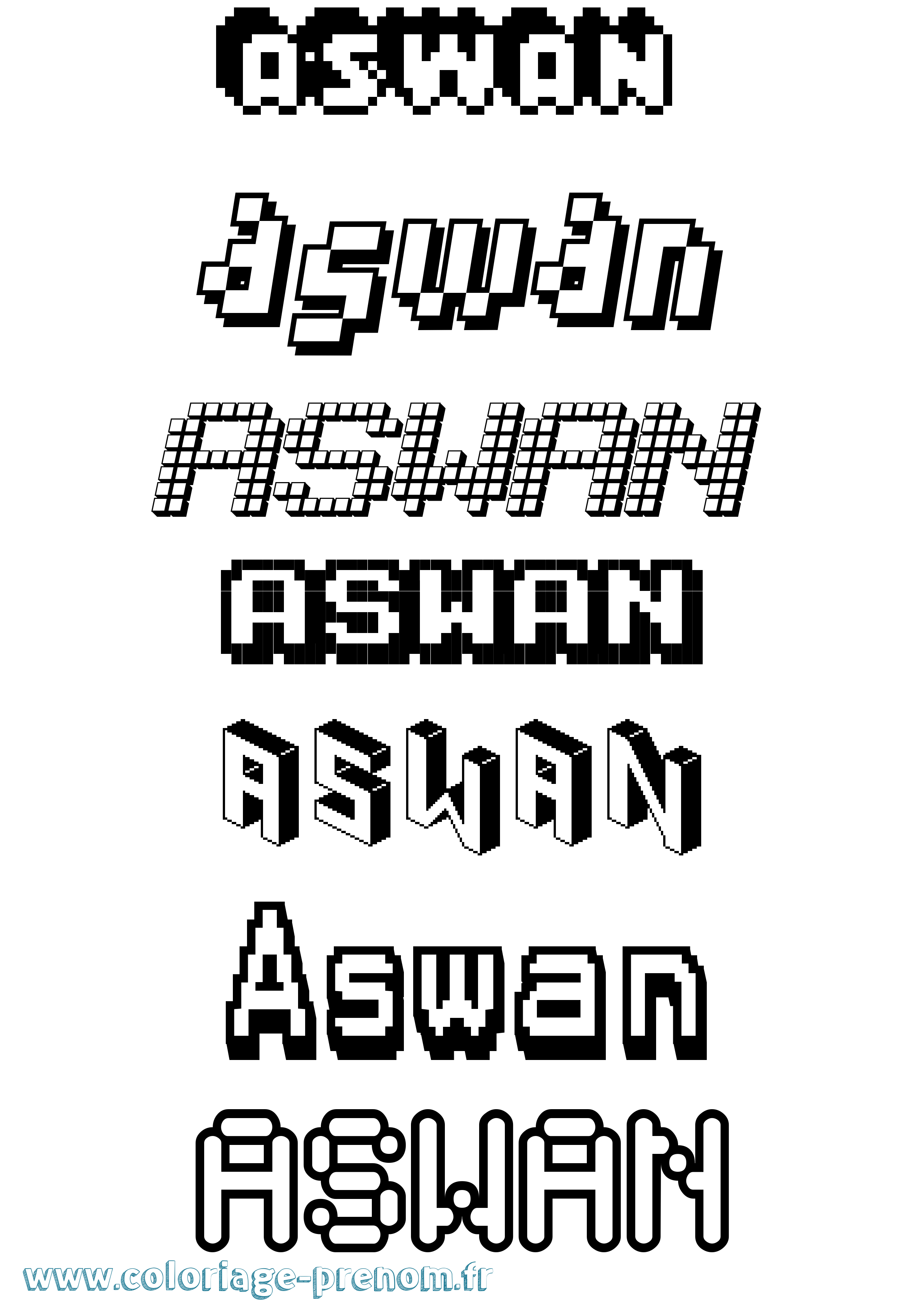 Coloriage prénom Aswan Pixel
