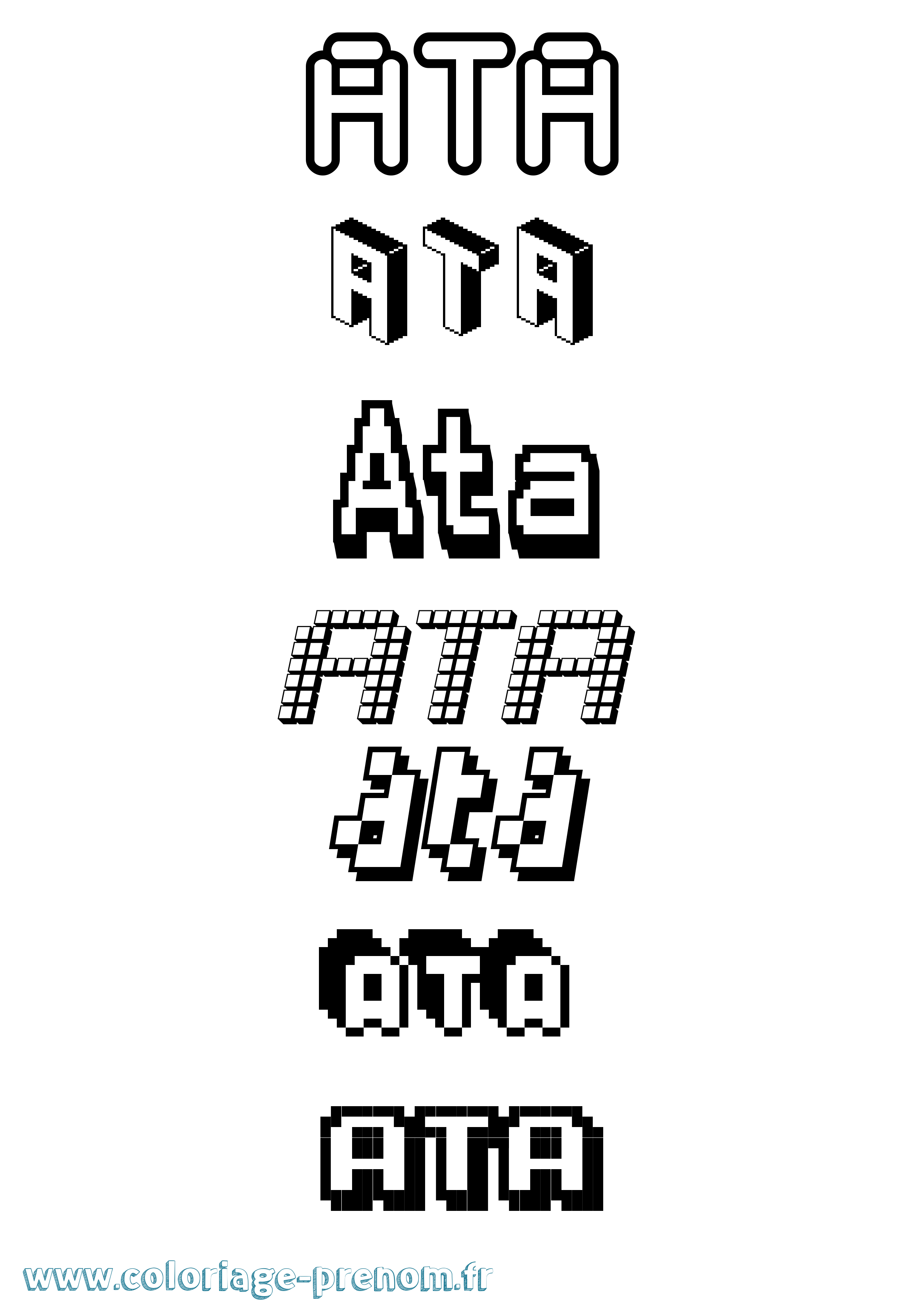 Coloriage prénom Ata Pixel