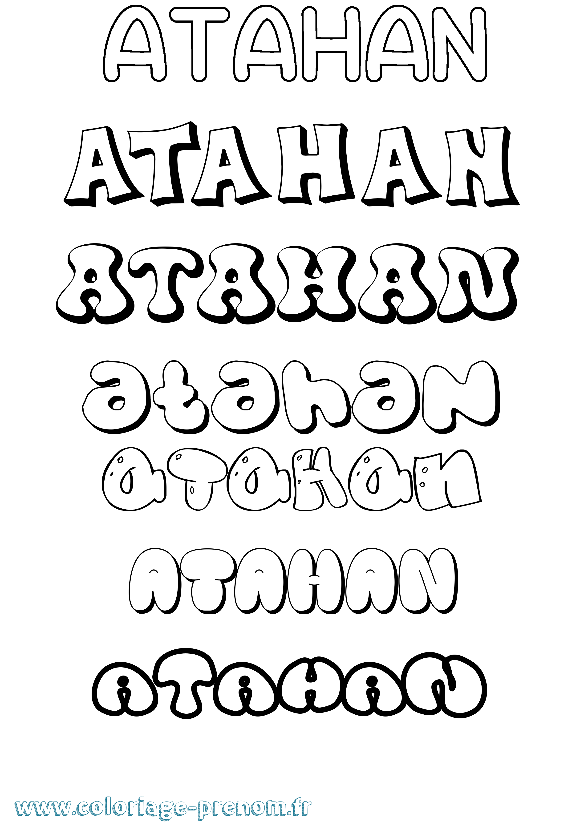 Coloriage Atahan Bubble Coloriage prénom Atahan Bubble