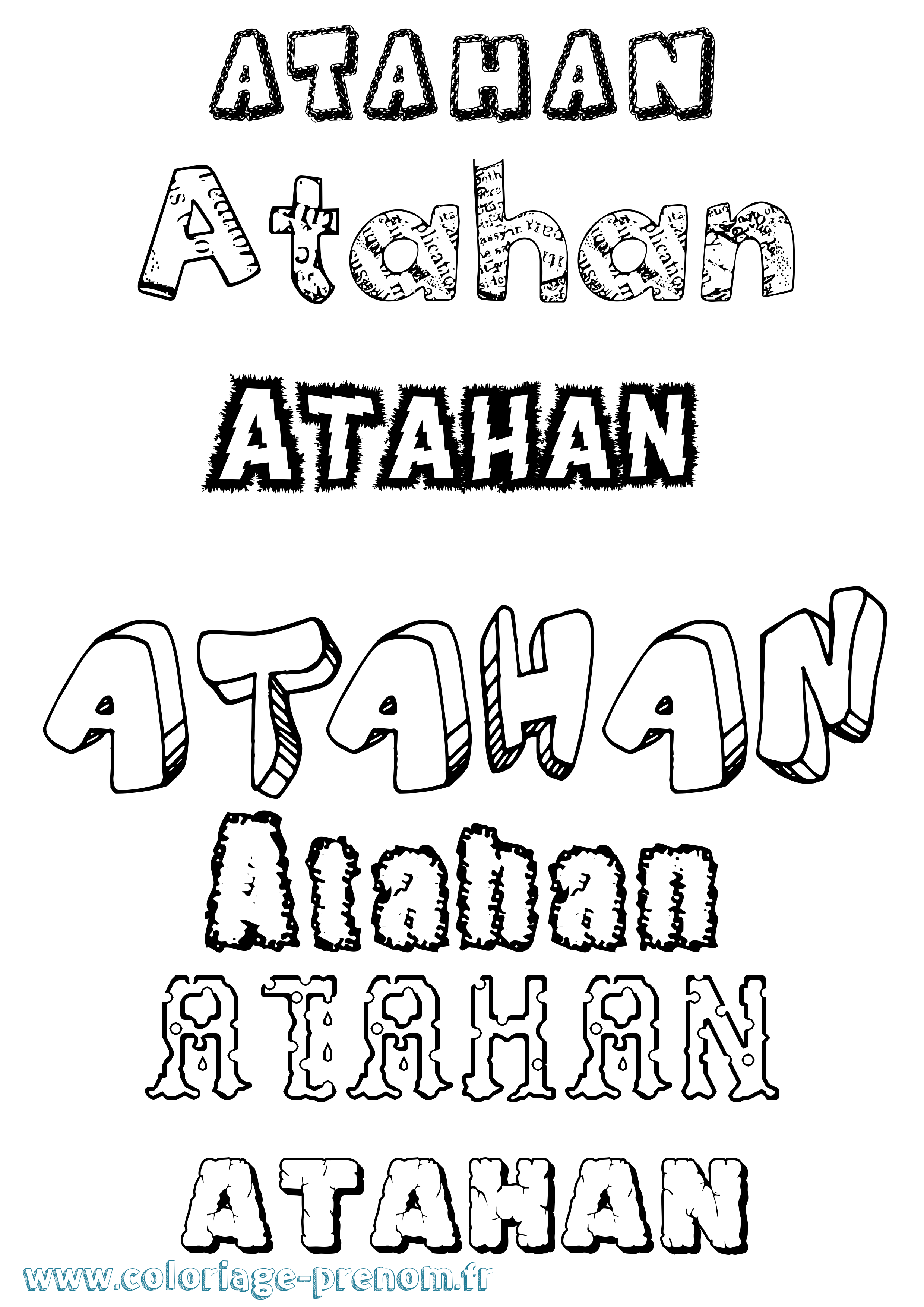 Coloriage prénom Atahan Destructuré