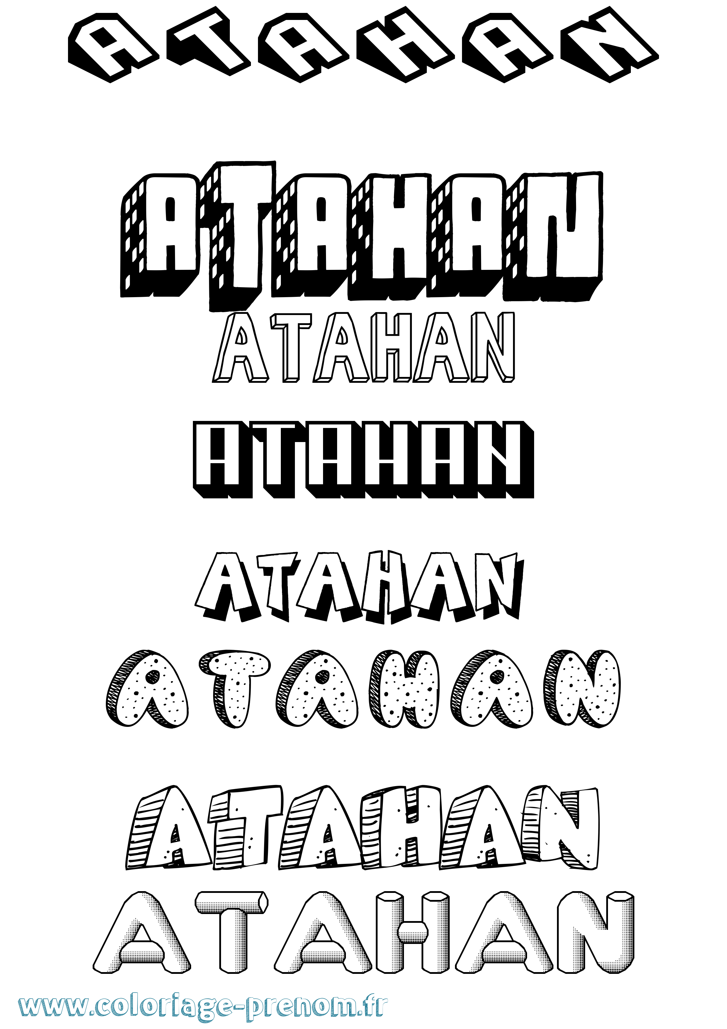 Coloriage prénom Atahan Effet 3D
