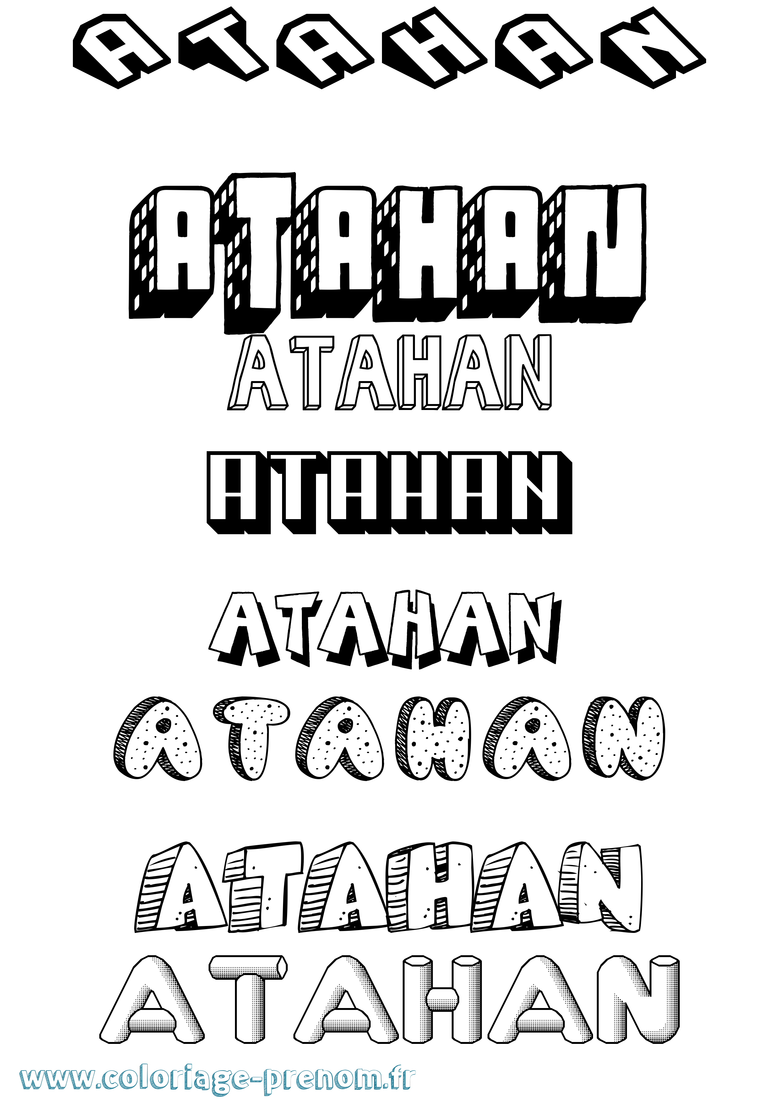 Coloriage Atahan Effet 3D Coloriage prénom Atahan Effet 3D