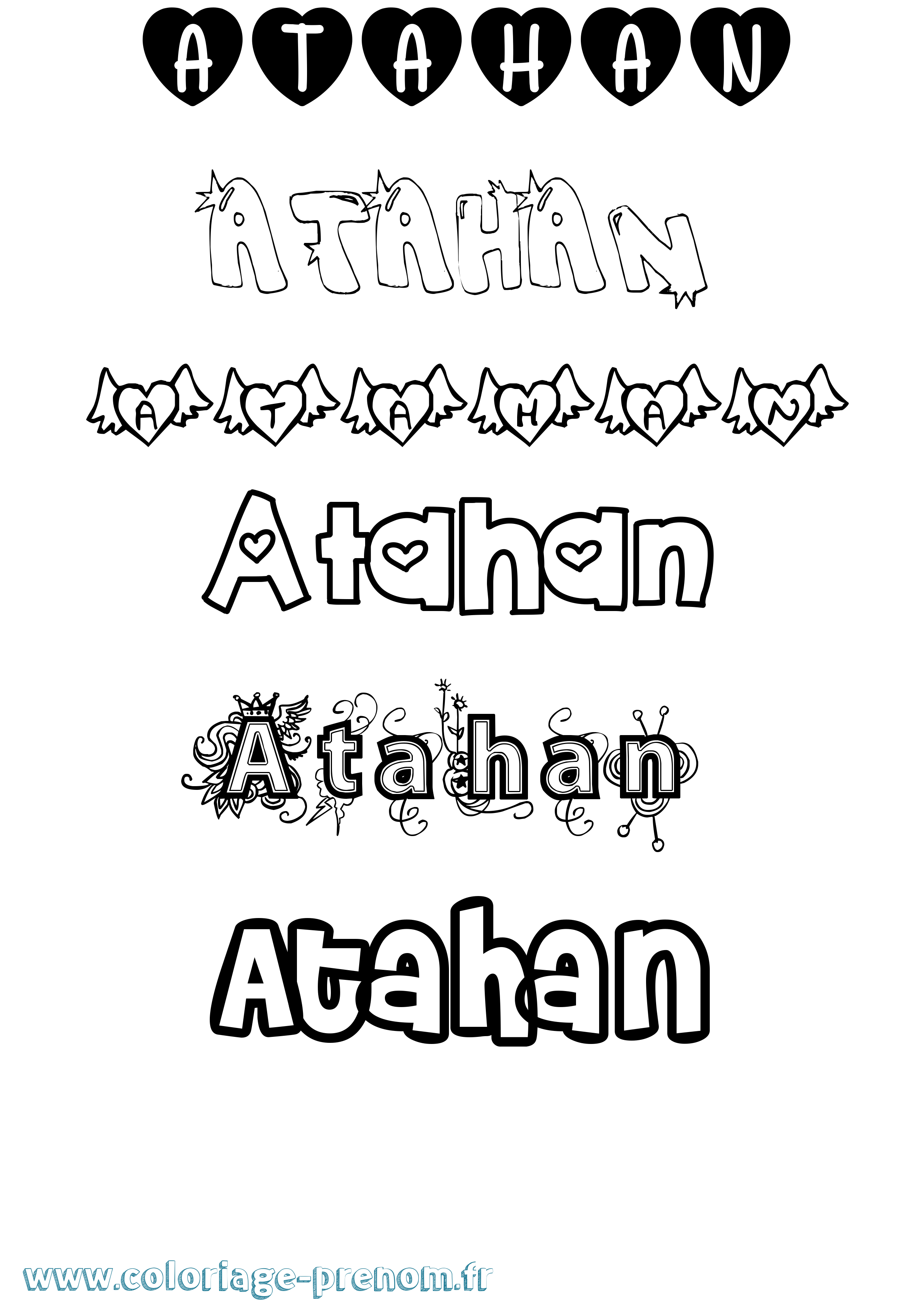 Coloriage prénom Atahan Girly