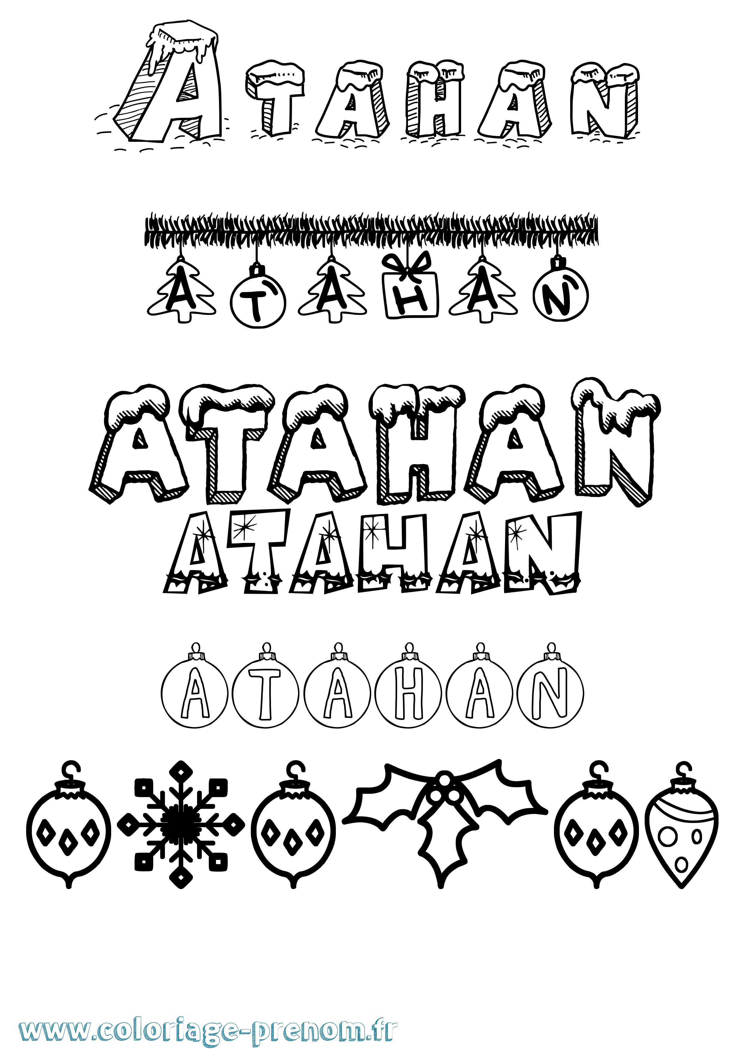 Coloriage Atahan Noël Coloriage prénom Atahan Noël