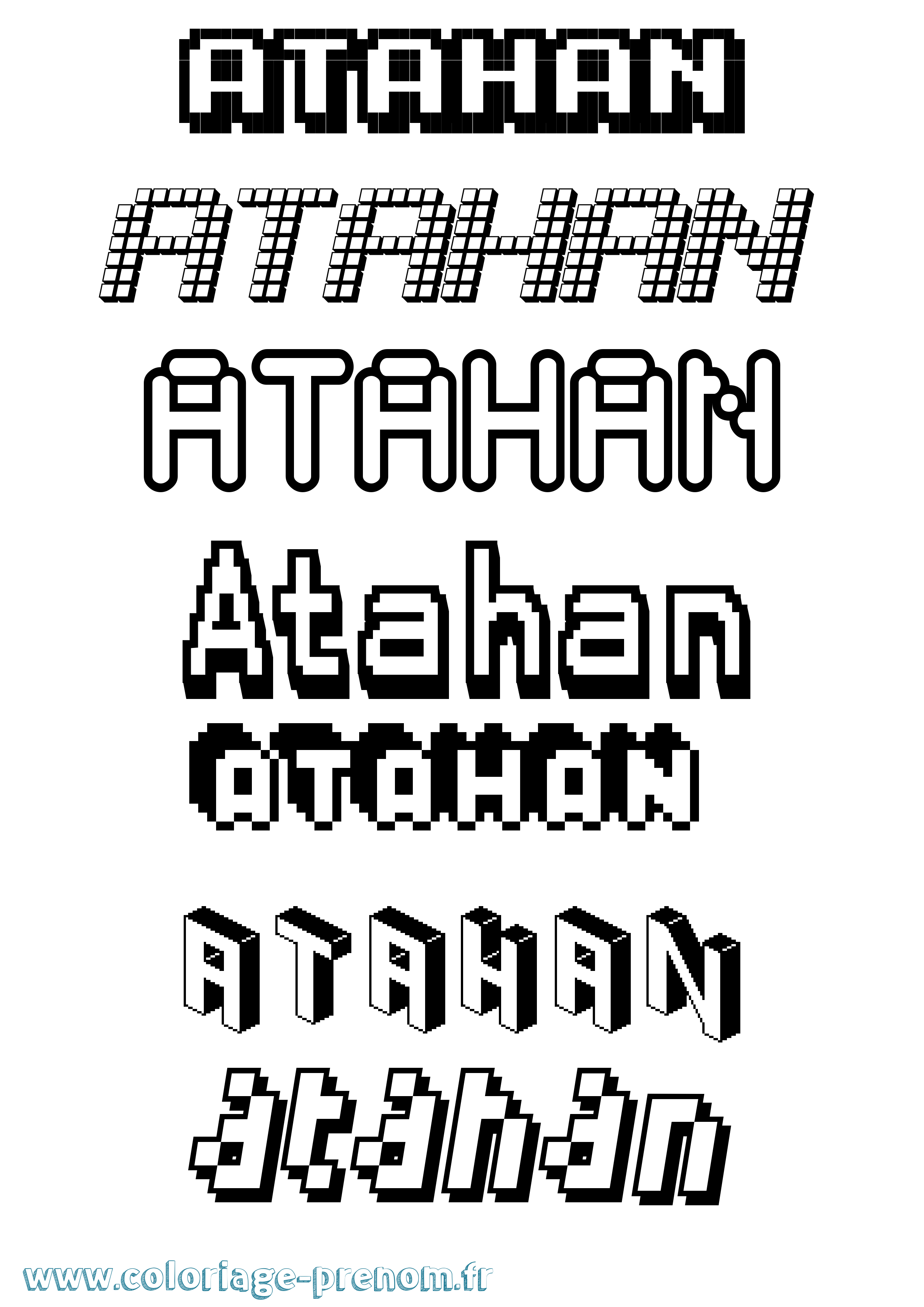 Coloriage prénom Atahan Pixel