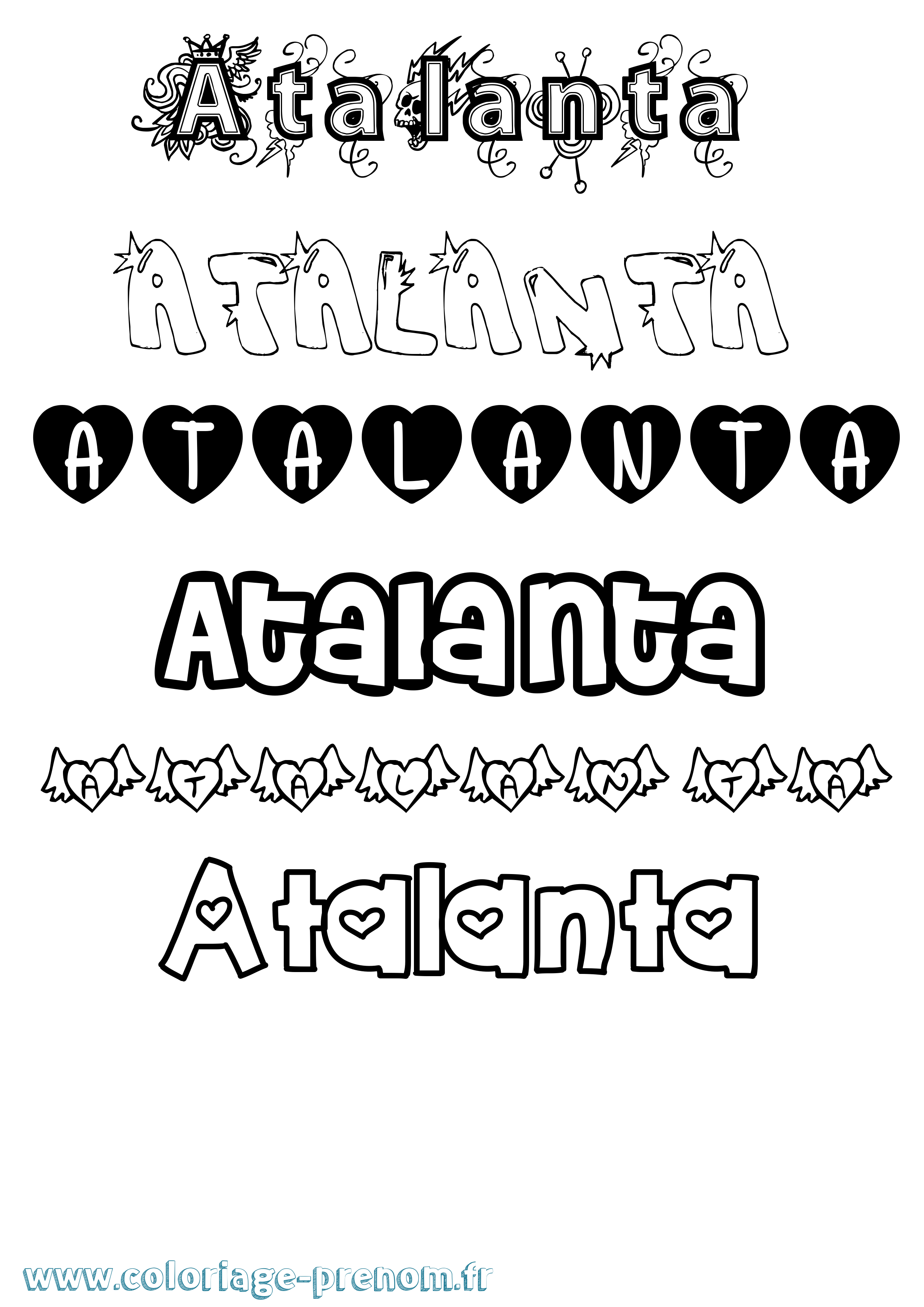 Coloriage prénom Atalanta Girly