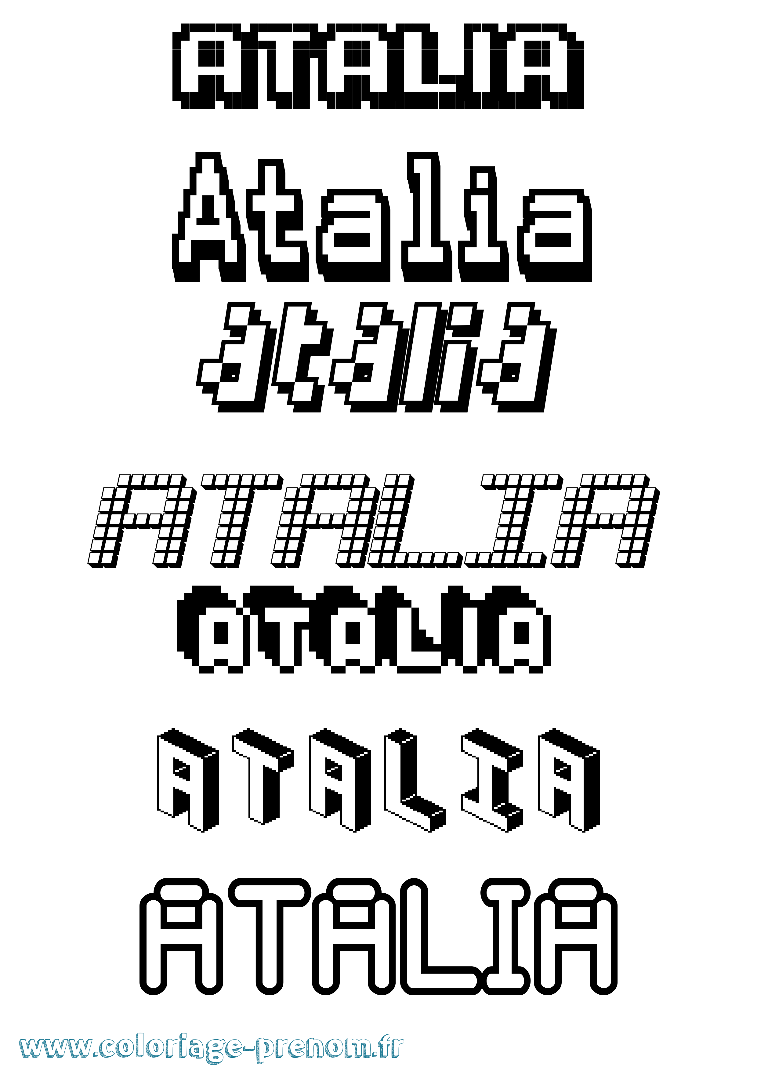 Coloriage prénom Atalia Pixel