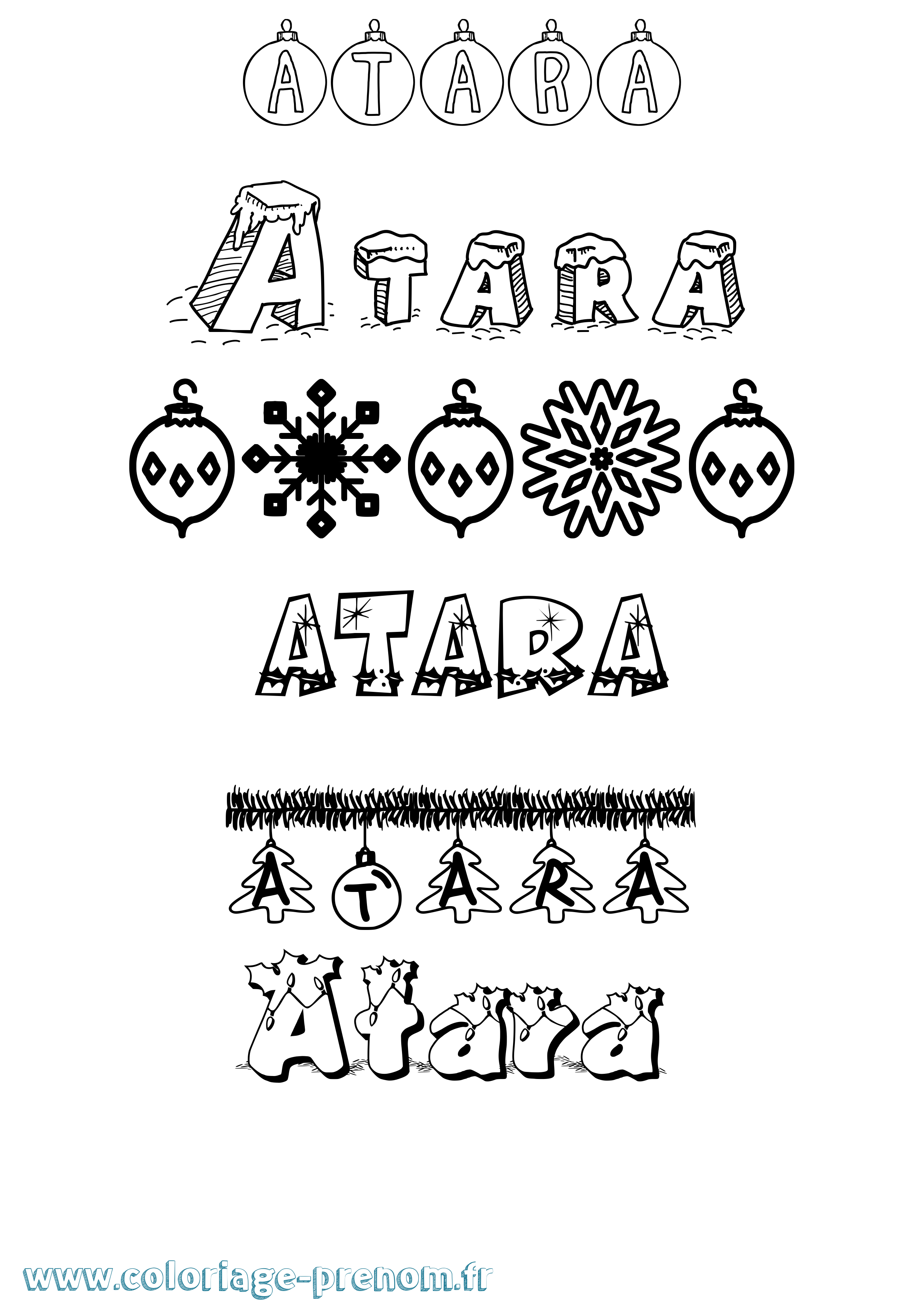 Coloriage prénom Atara Noël