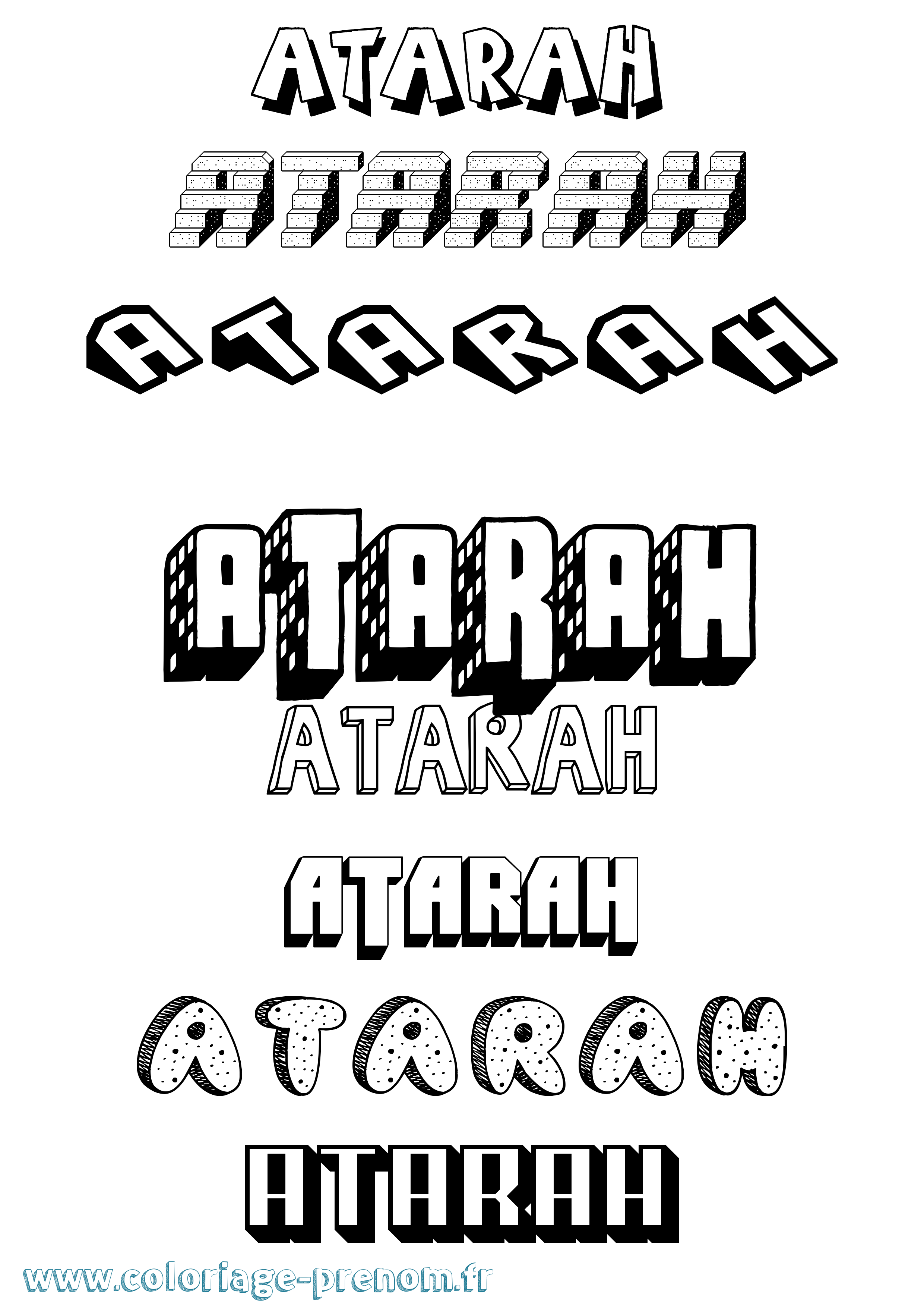 Coloriage Atarah Effet 3D Coloriage prénom Atarah Effet 3D