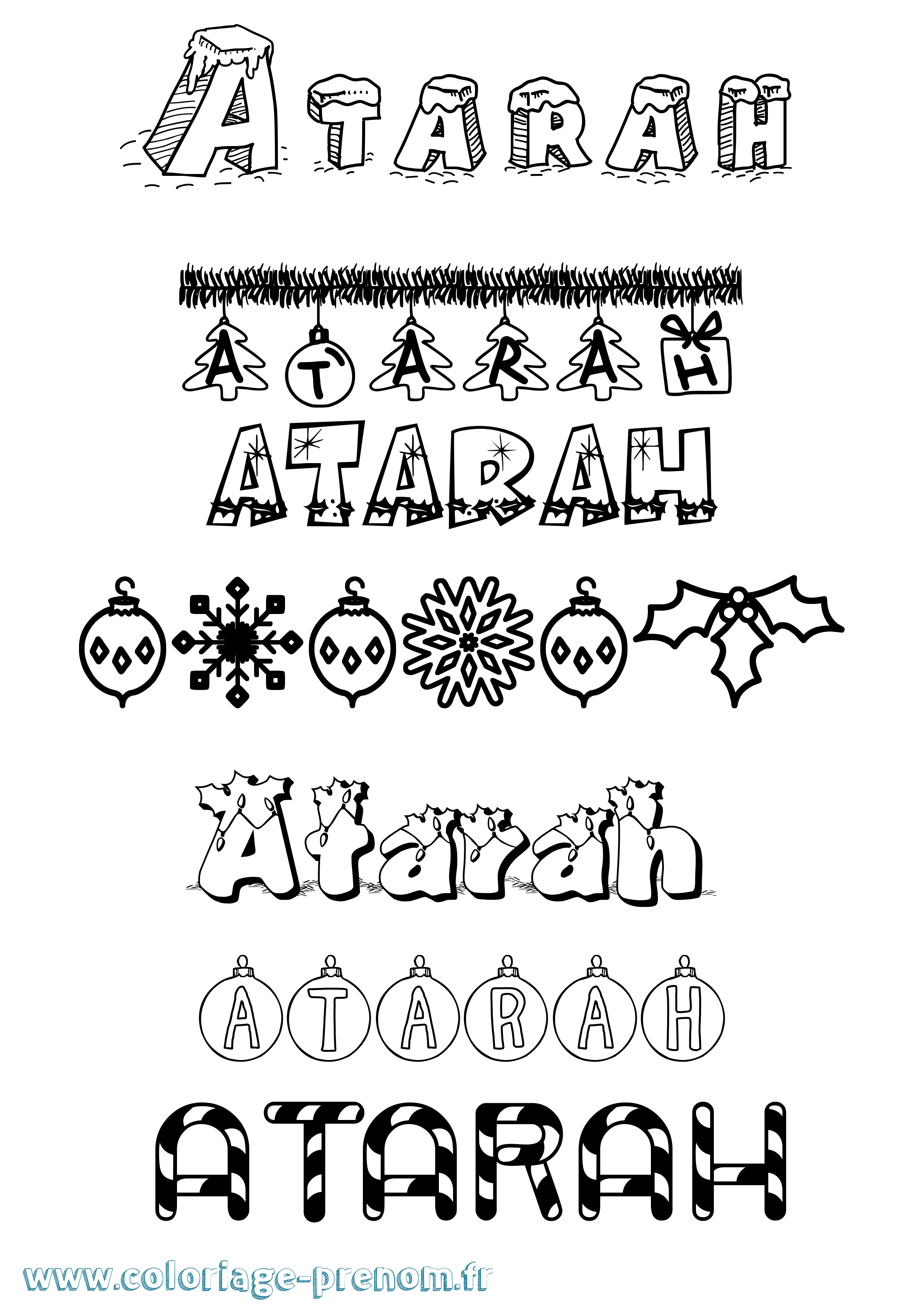 Coloriage Atarah Noël Coloriage prénom Atarah Noël