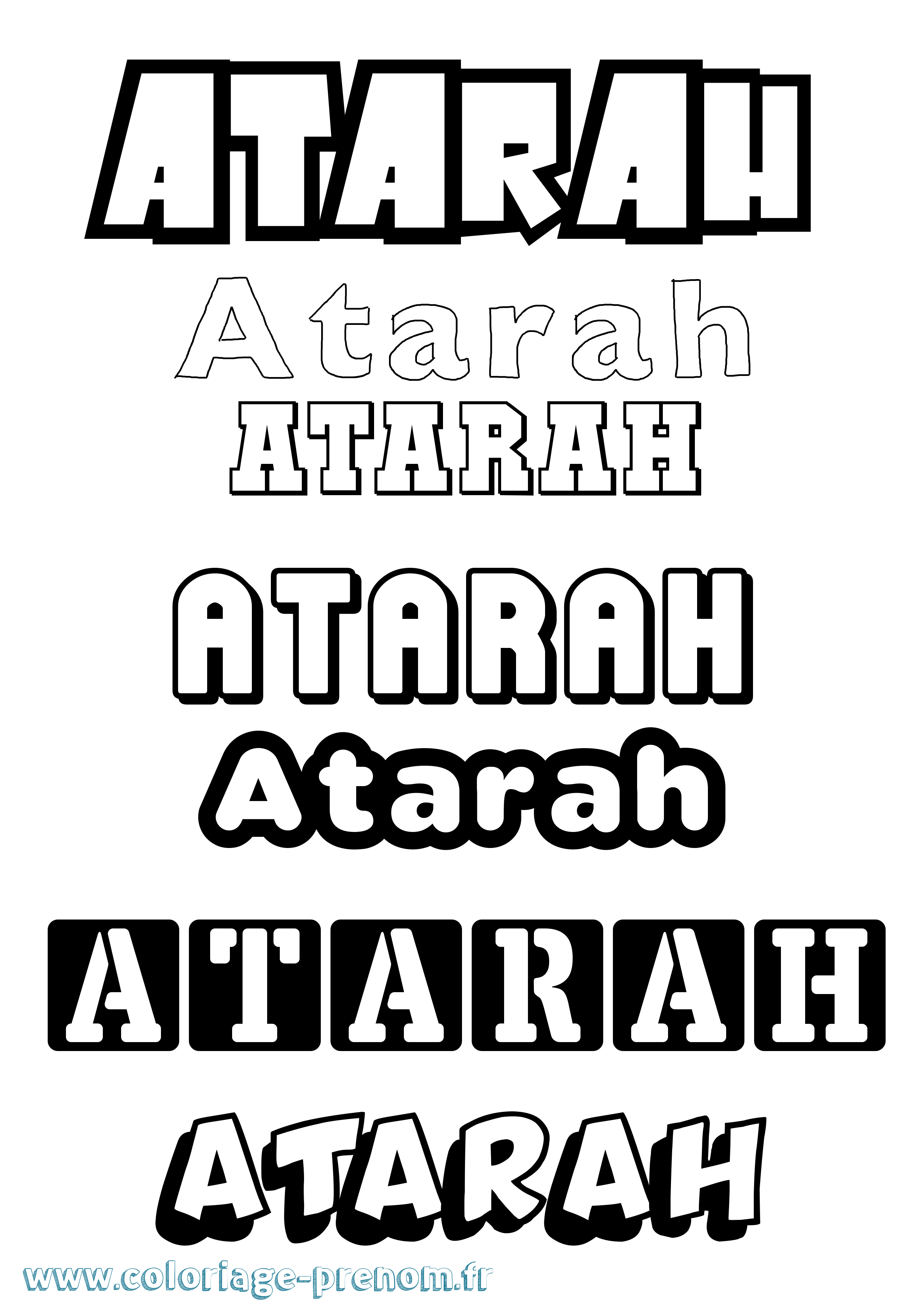 Coloriage Atarah Simple Coloriage prénom Atarah Simple