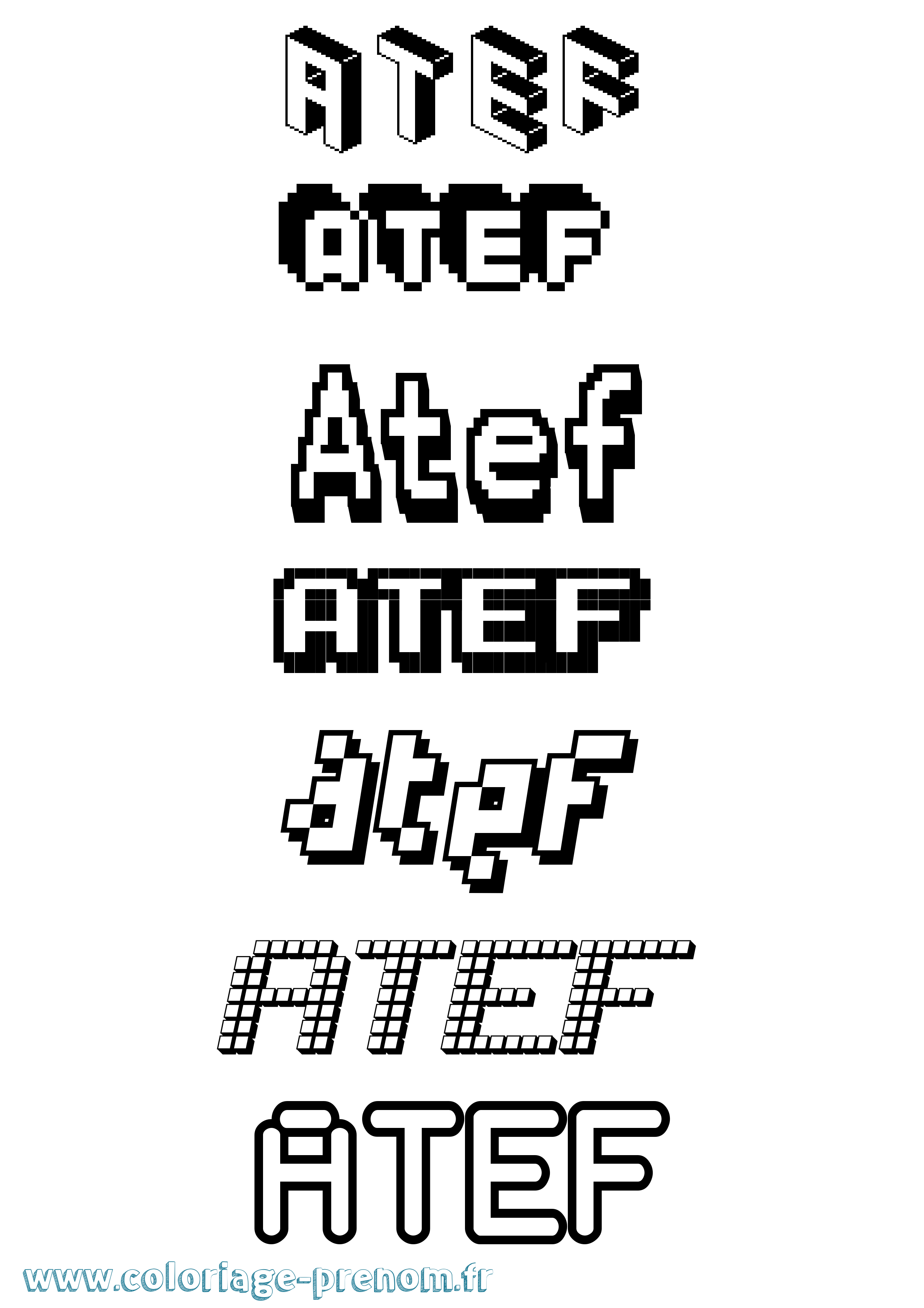 Coloriage prénom Atef Pixel