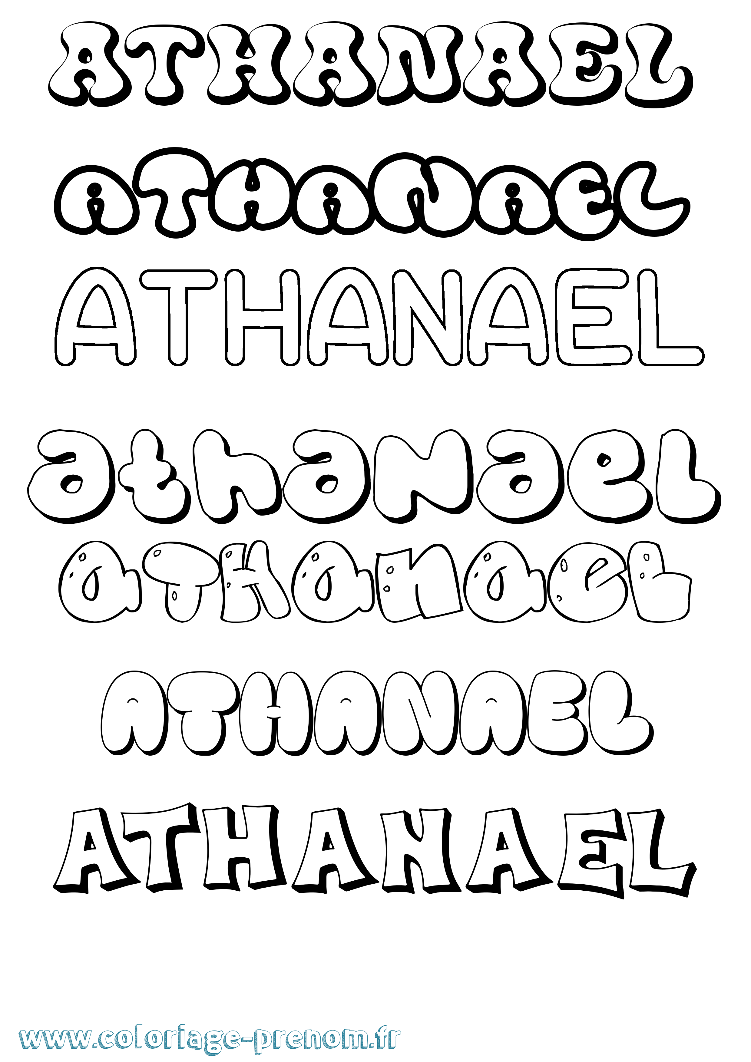 Coloriage prénom Athanael Bubble