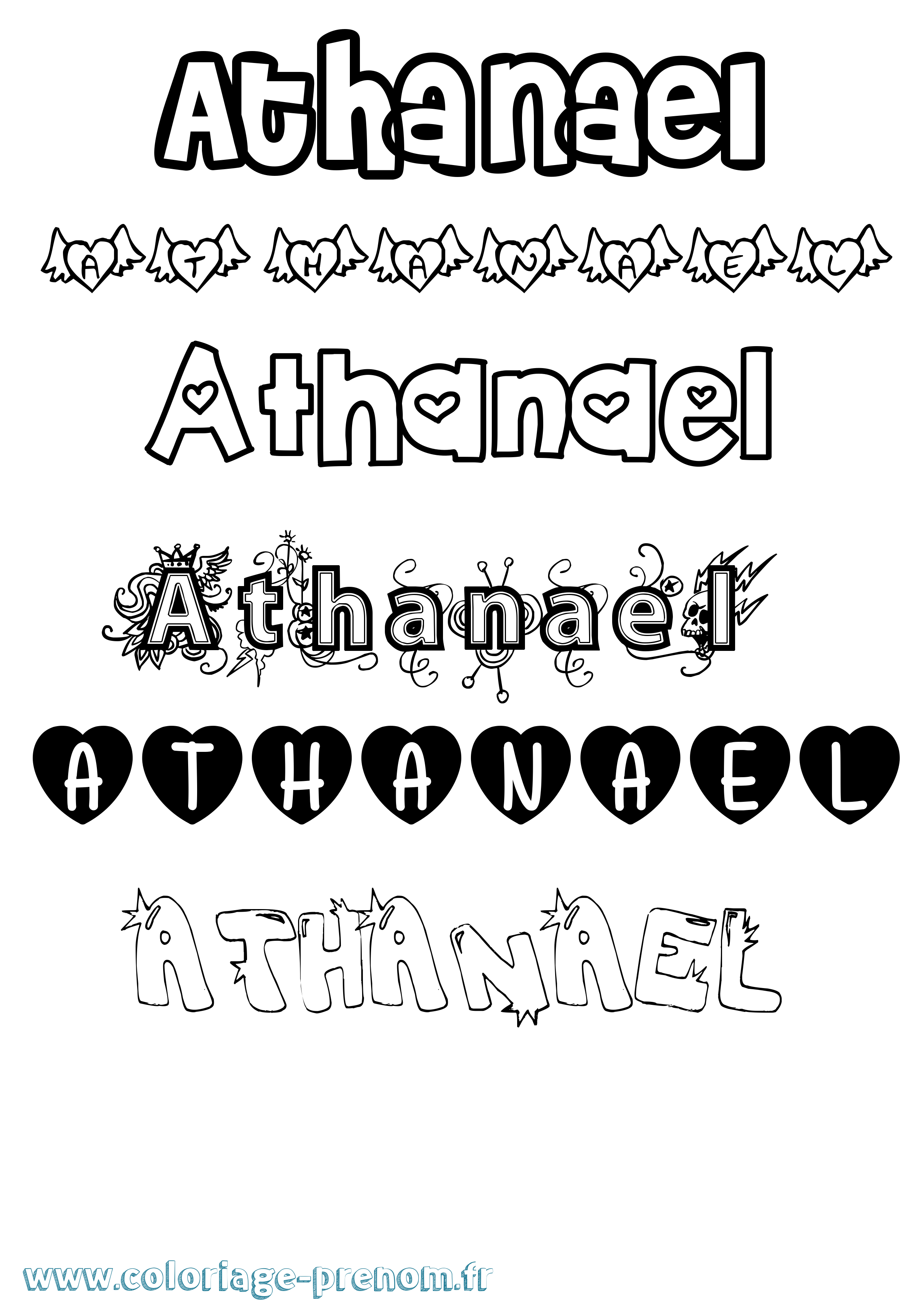 Coloriage prénom Athanael Girly