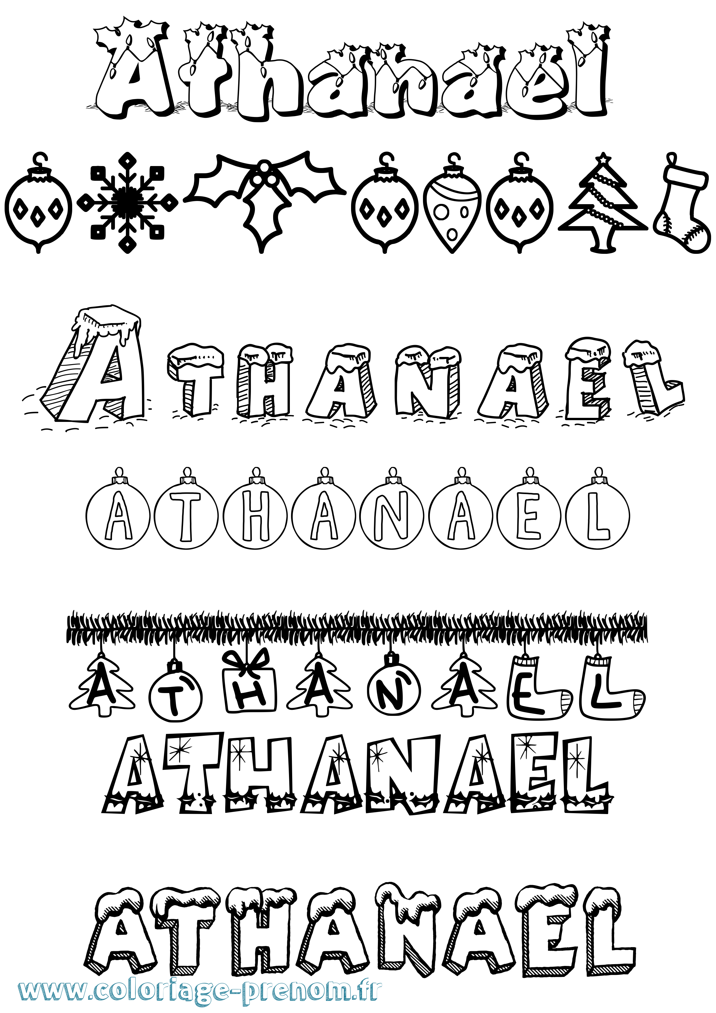 Coloriage prénom Athanael Noël