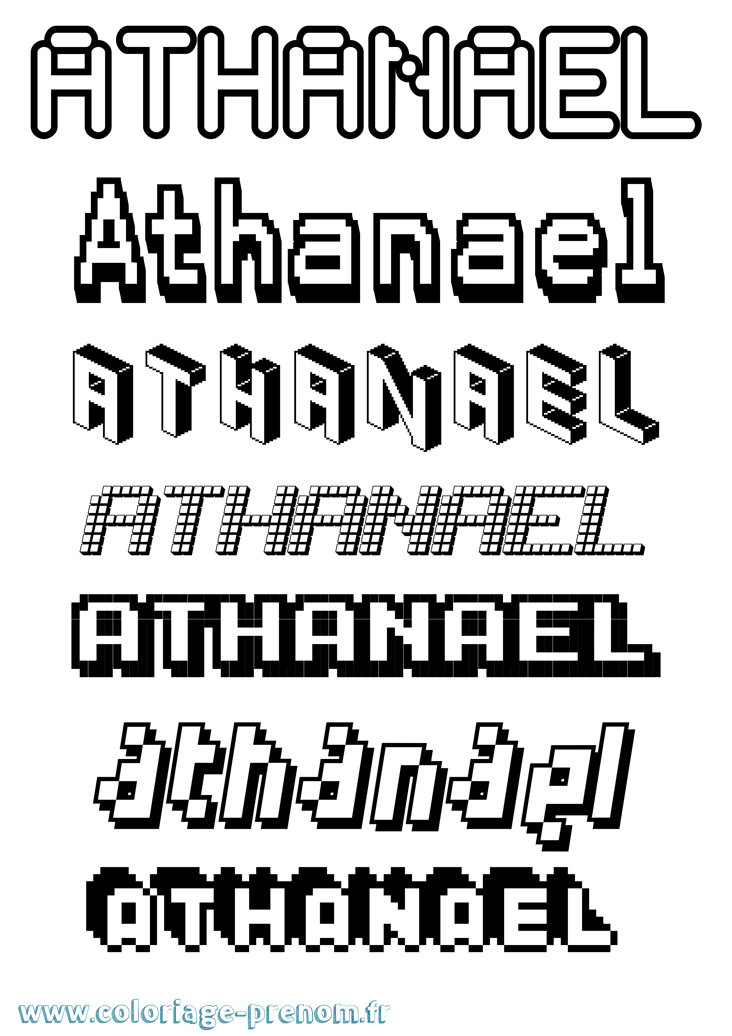 Coloriage prénom Athanael Pixel
