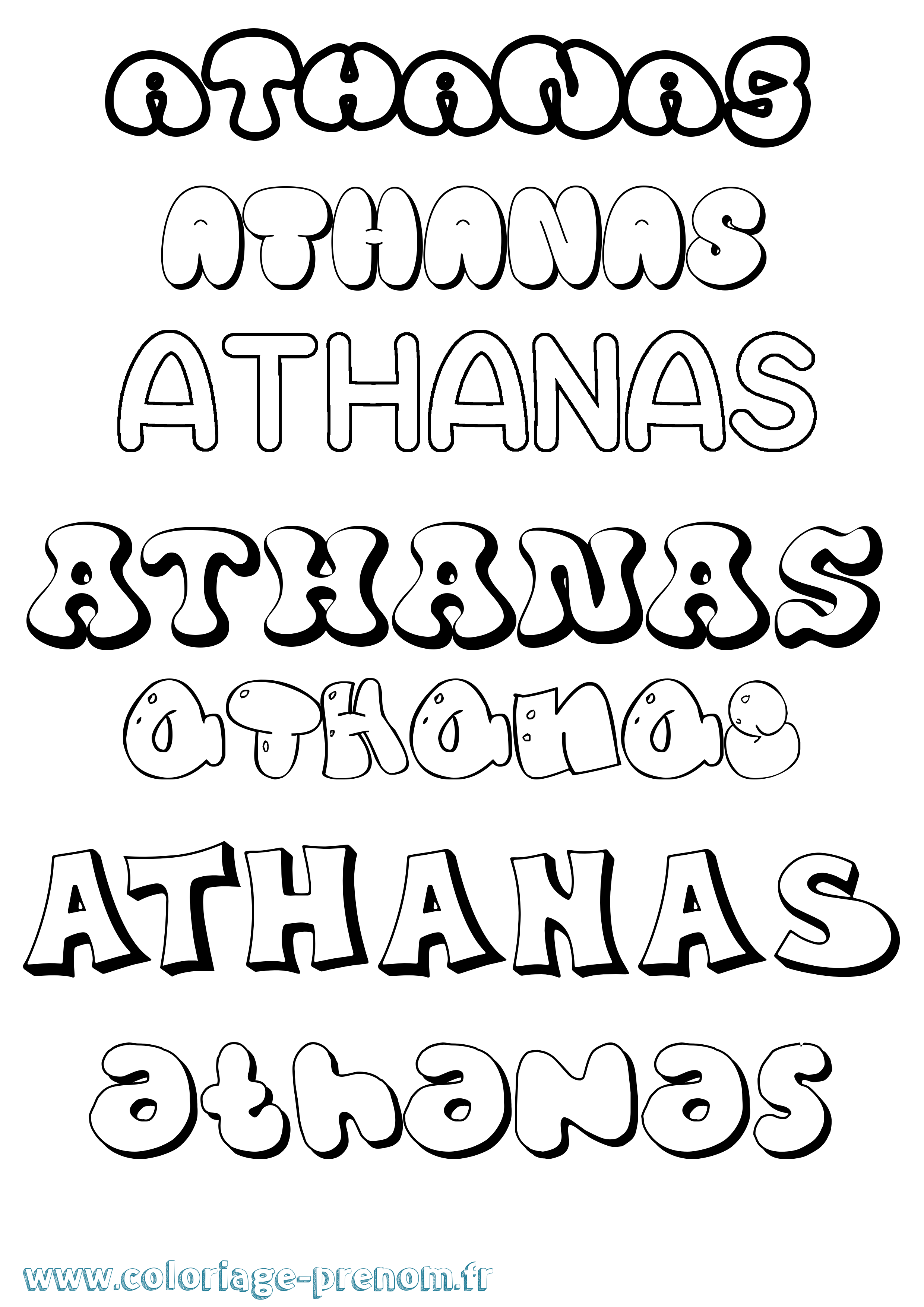 Coloriage prénom Athanas Bubble