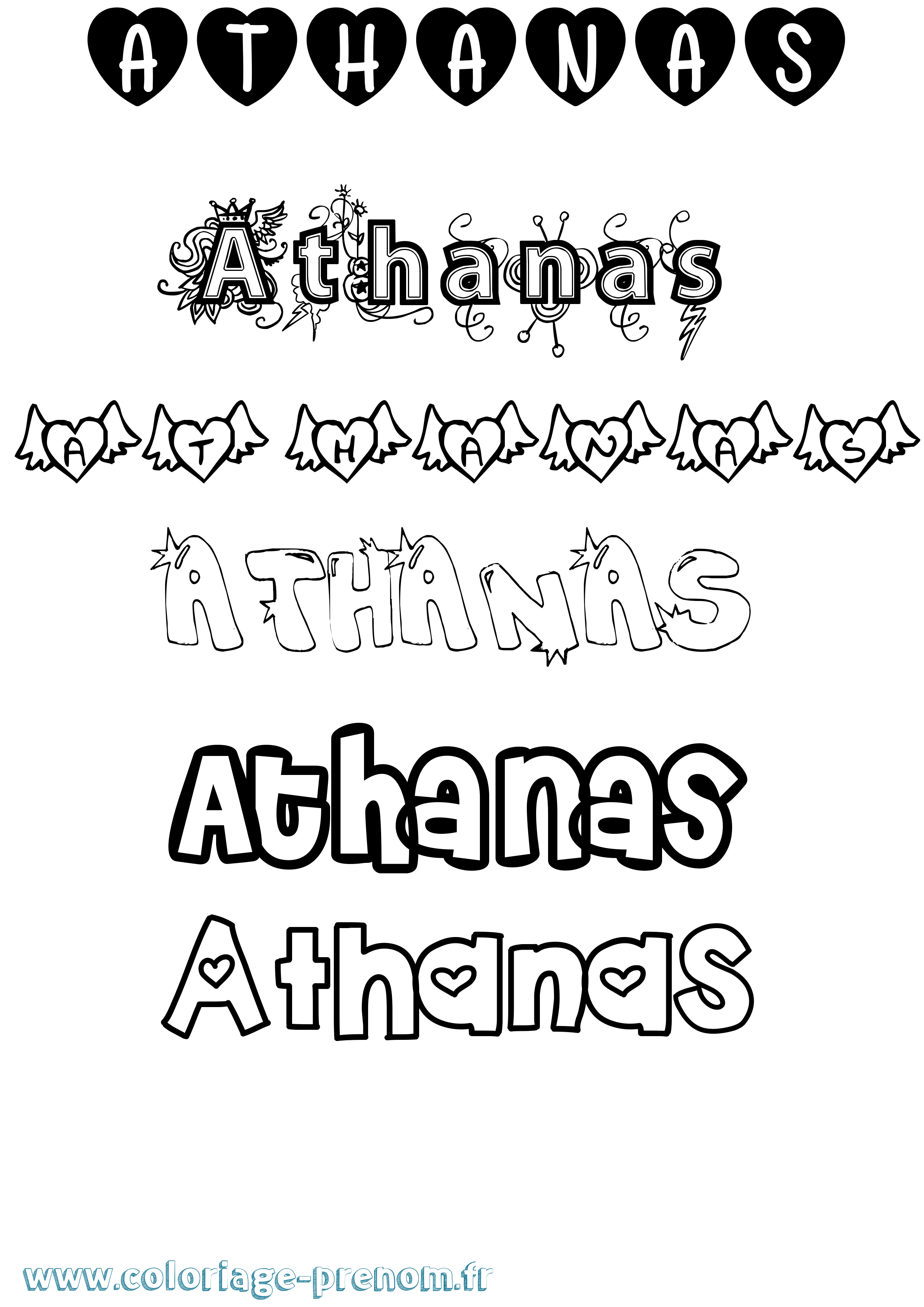 Coloriage prénom Athanas Girly