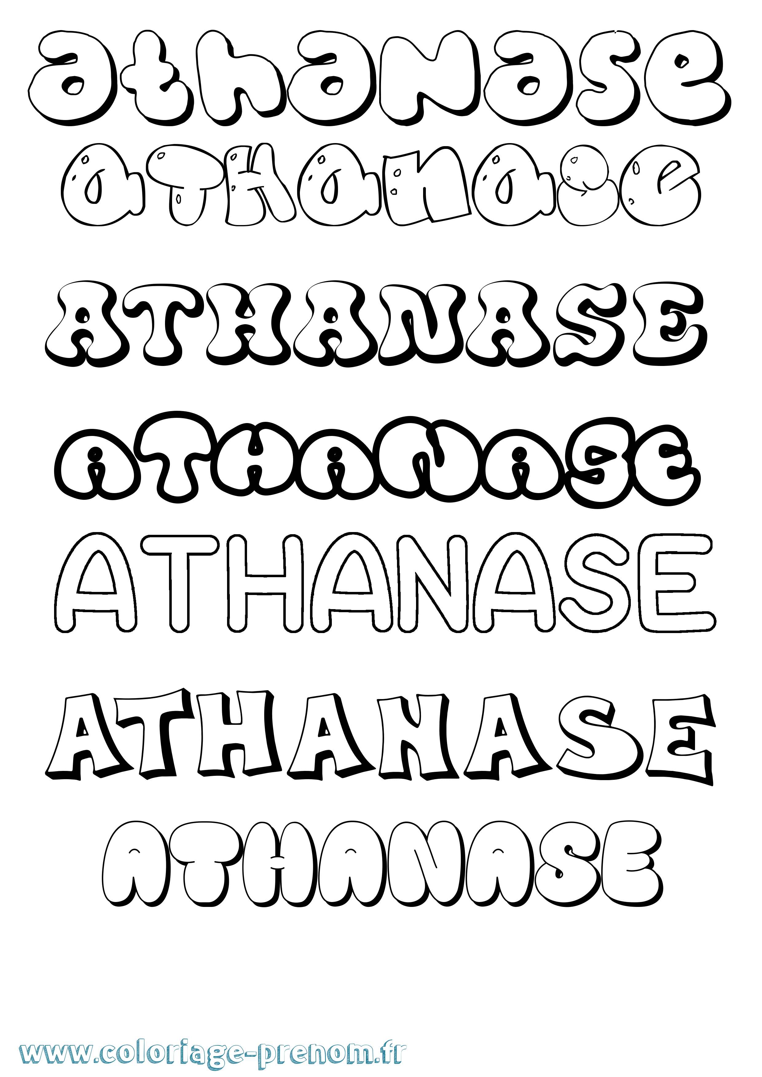 Coloriage prénom Athanase Bubble