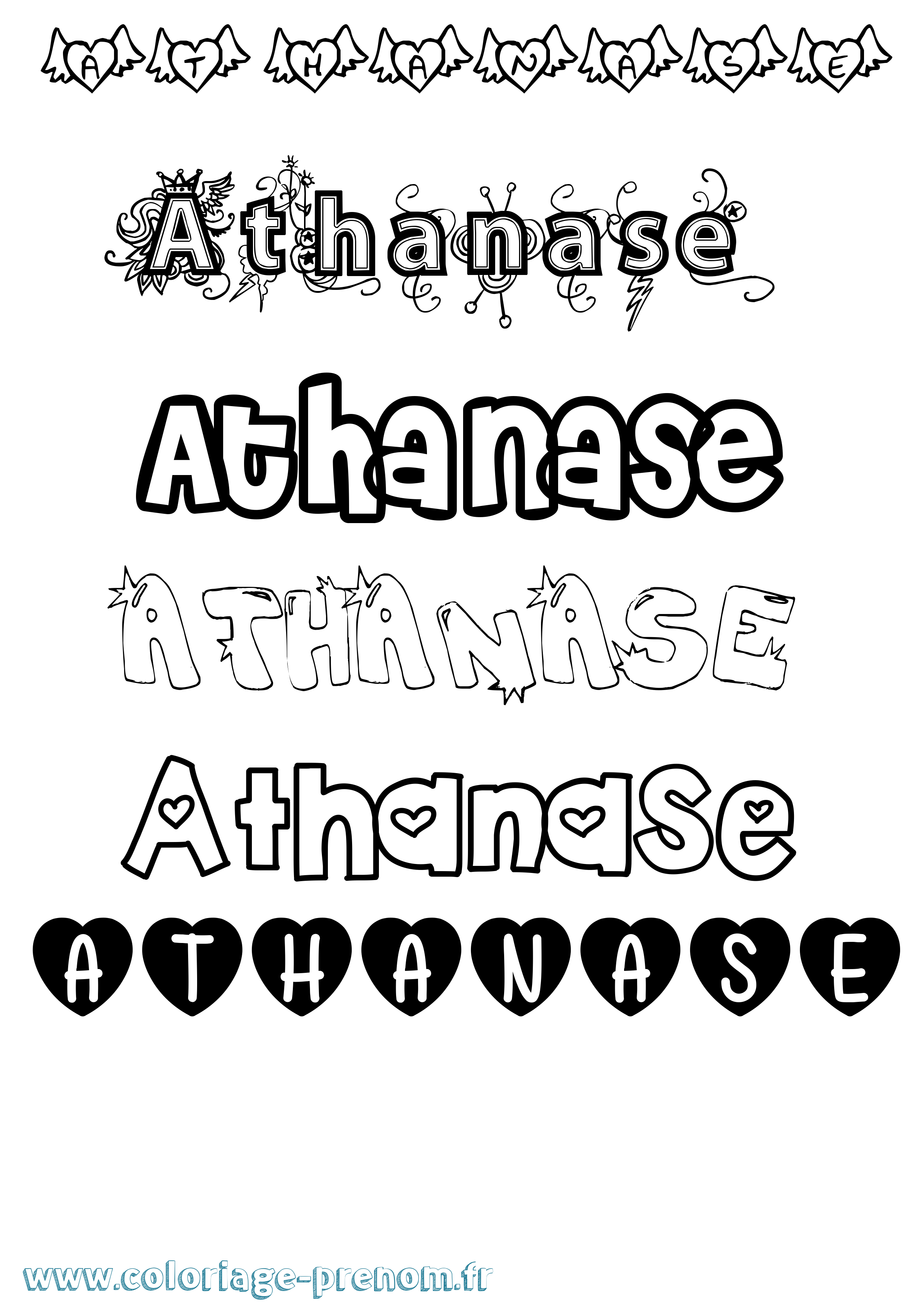 Coloriage prénom Athanase Girly