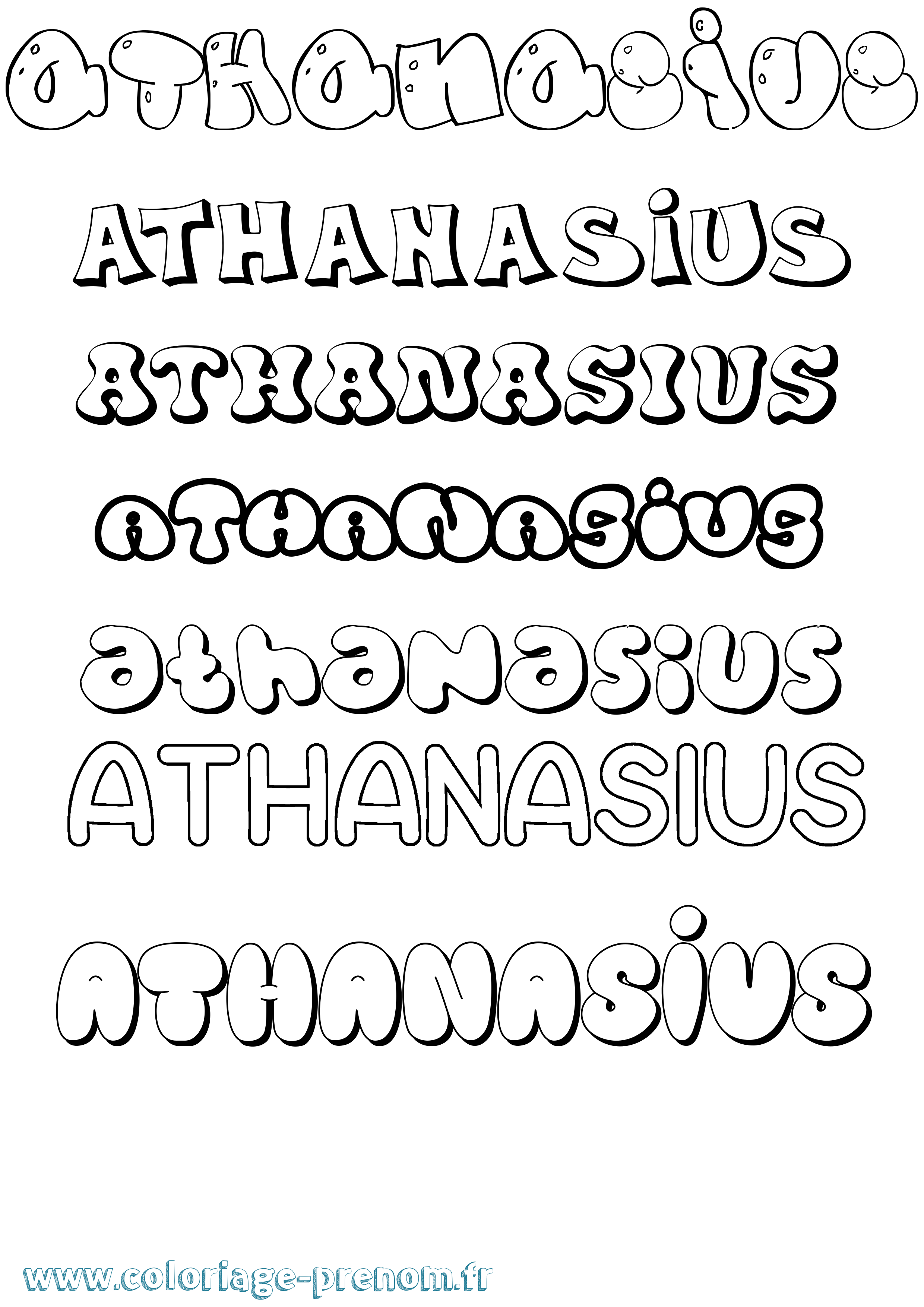 Coloriage prénom Athanasius Bubble
