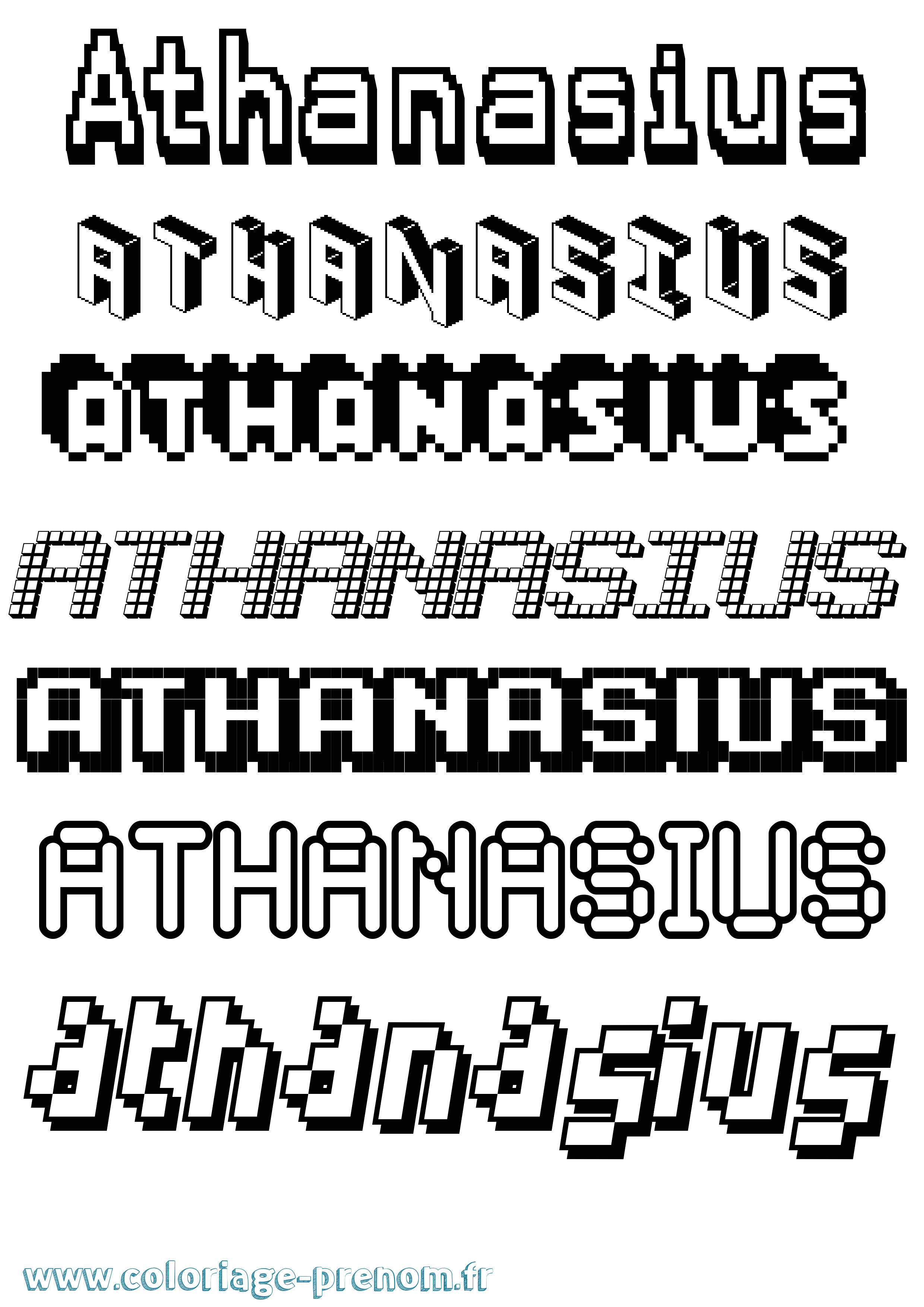 Coloriage prénom Athanasius Pixel