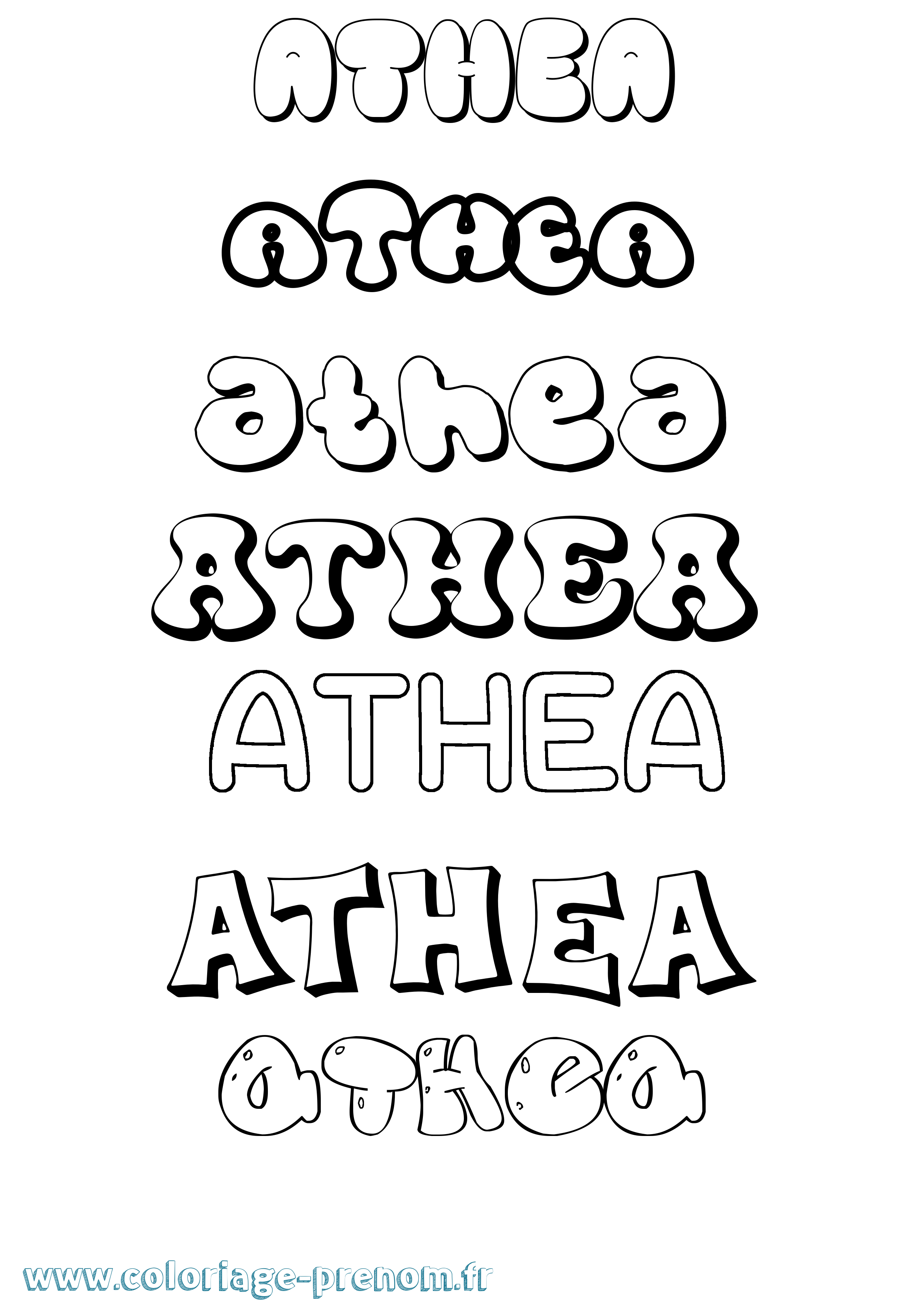 Coloriage prénom Athea Bubble