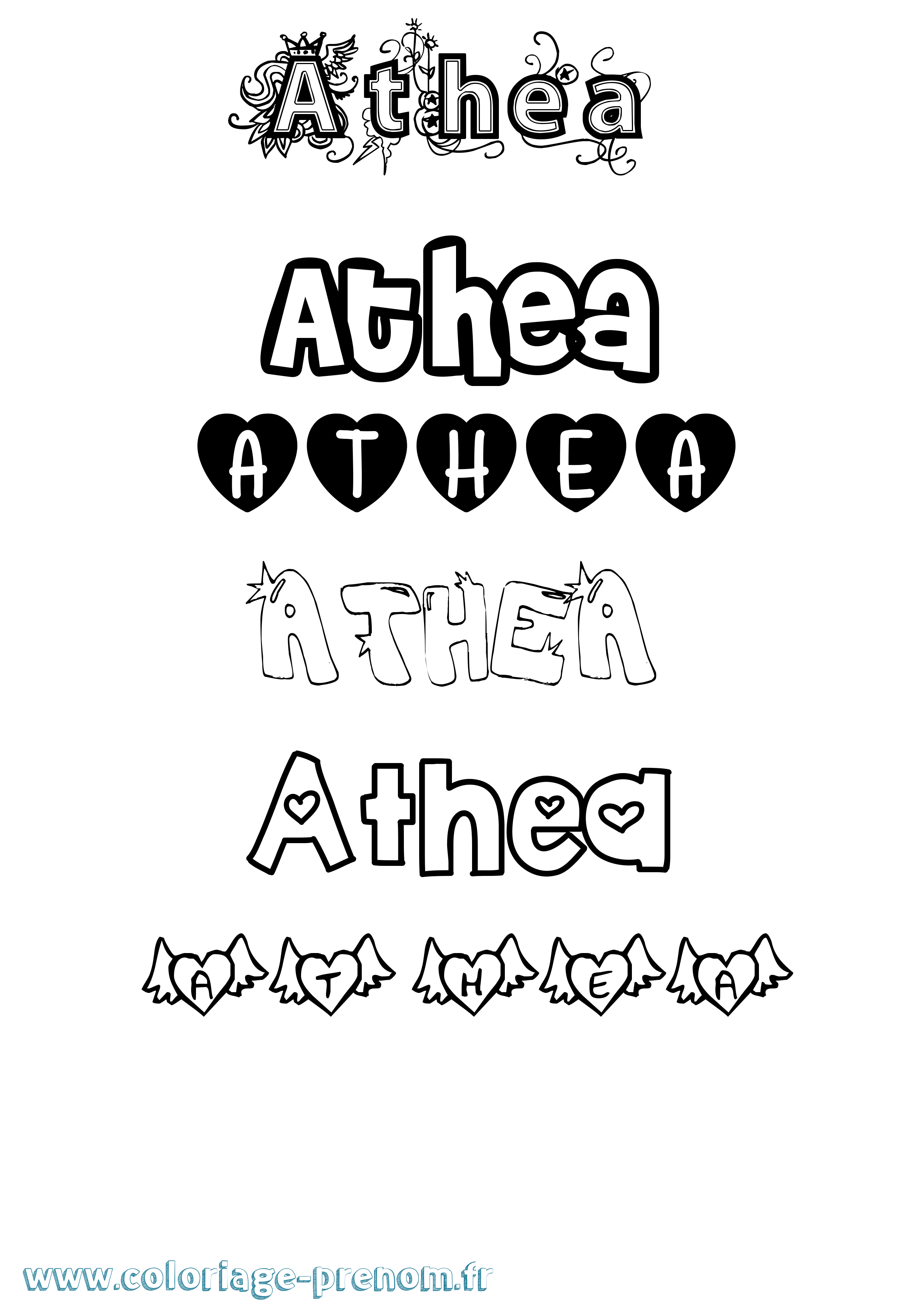 Coloriage prénom Athea Girly