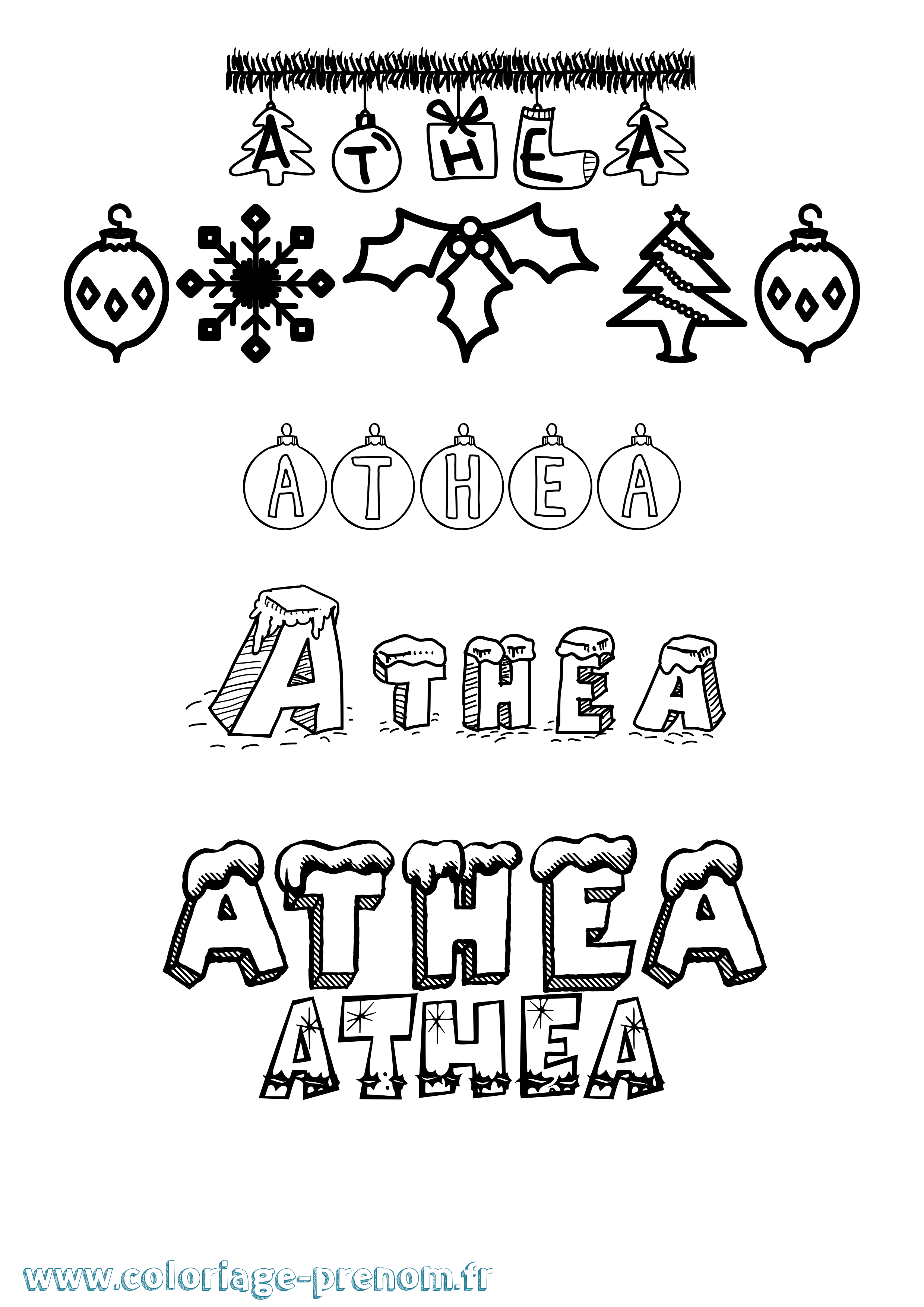 Coloriage prénom Athea Noël