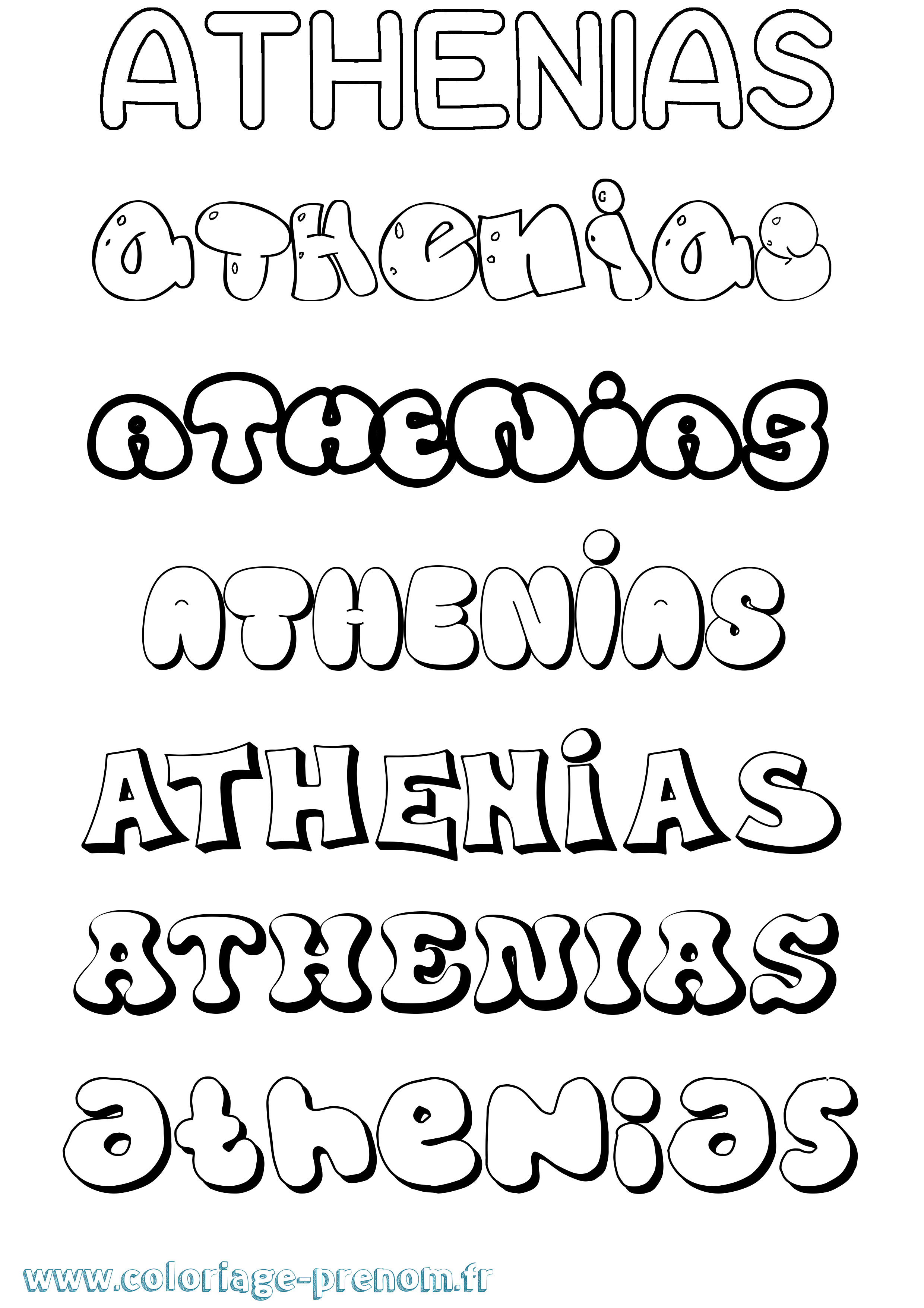 Coloriage prénom Athenias Bubble