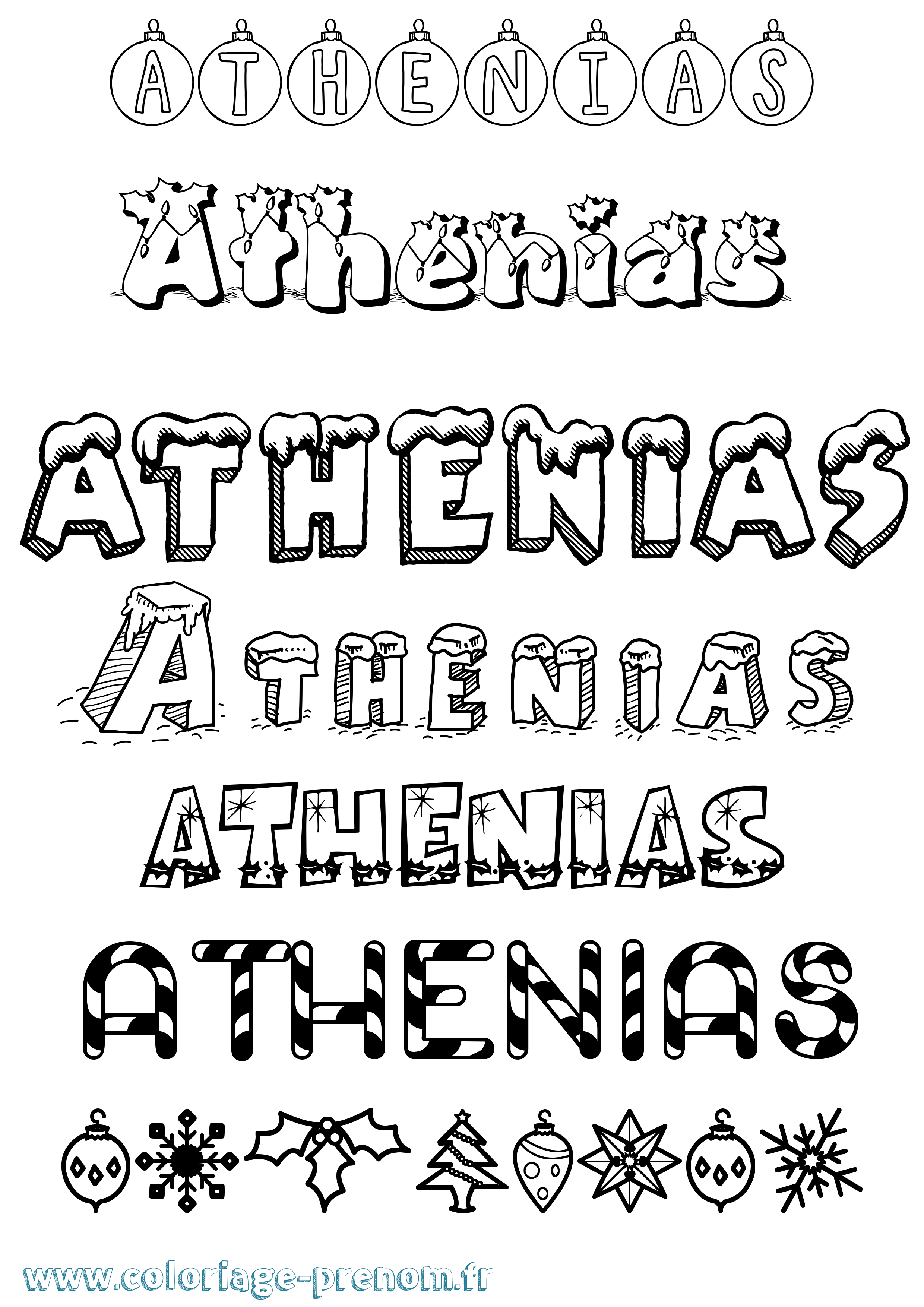 Coloriage prénom Athenias Noël