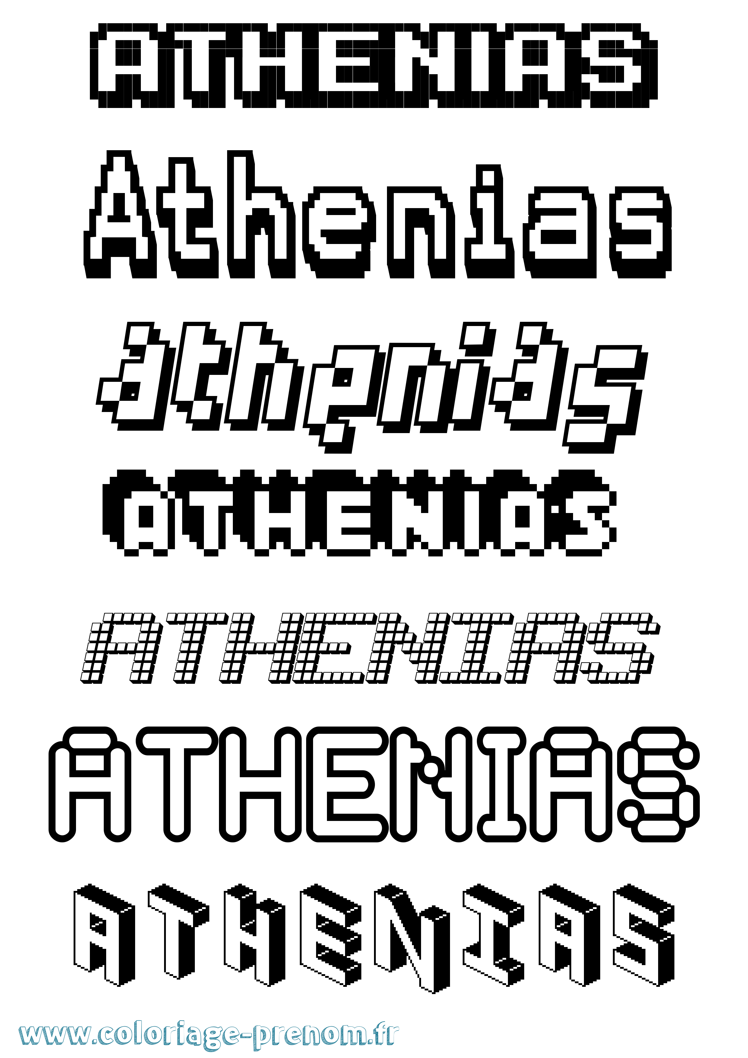 Coloriage prénom Athenias Pixel