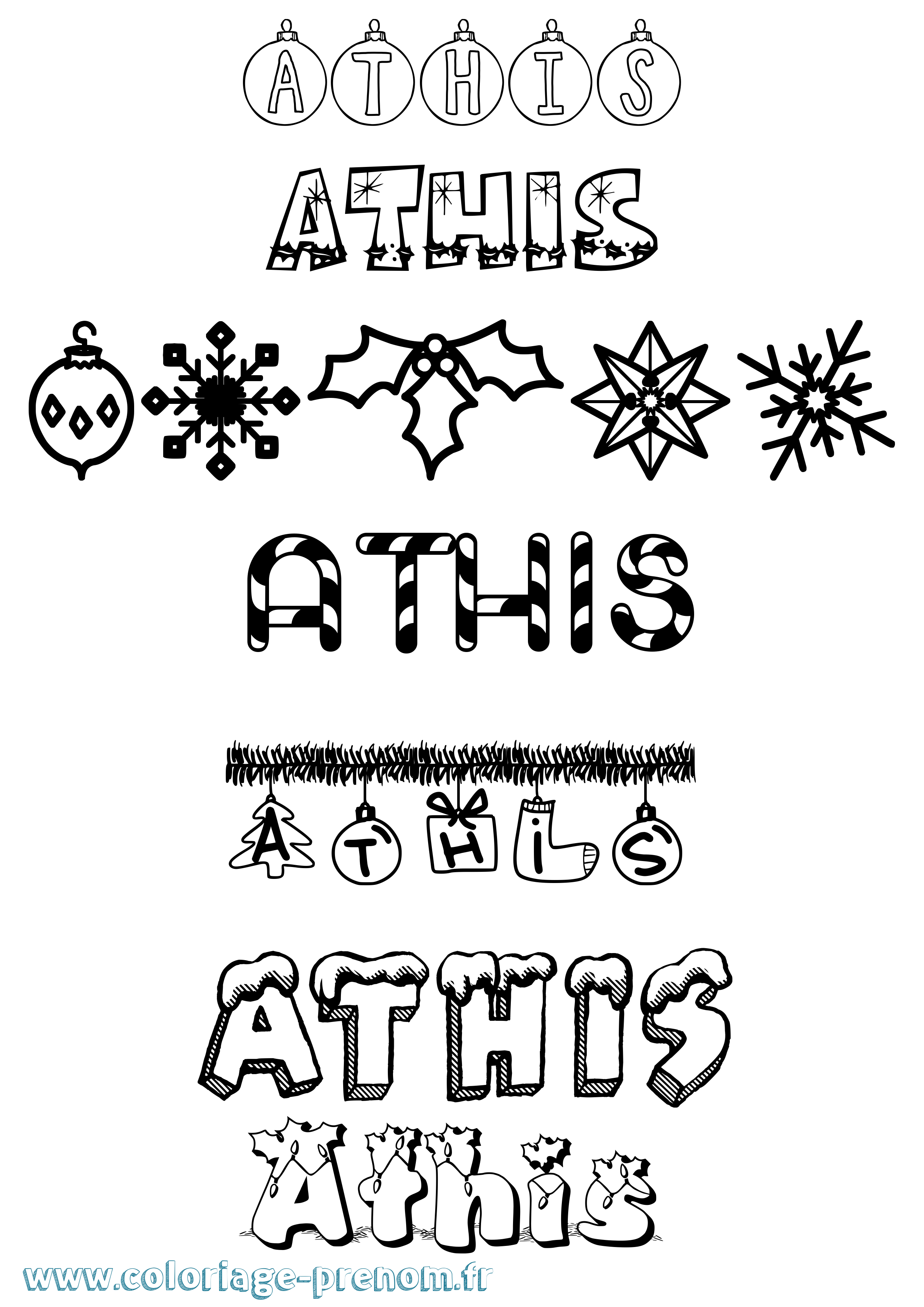 Coloriage Athis Noël Coloriage prénom Athis Noël