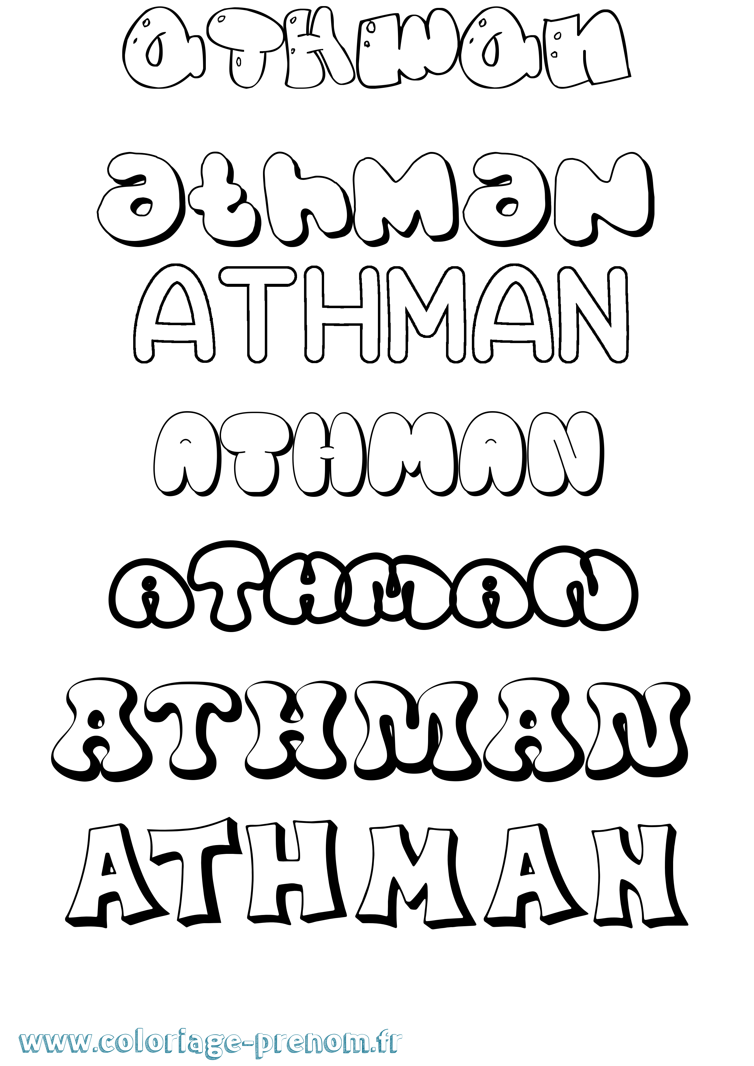 Coloriage prénom Athman Bubble