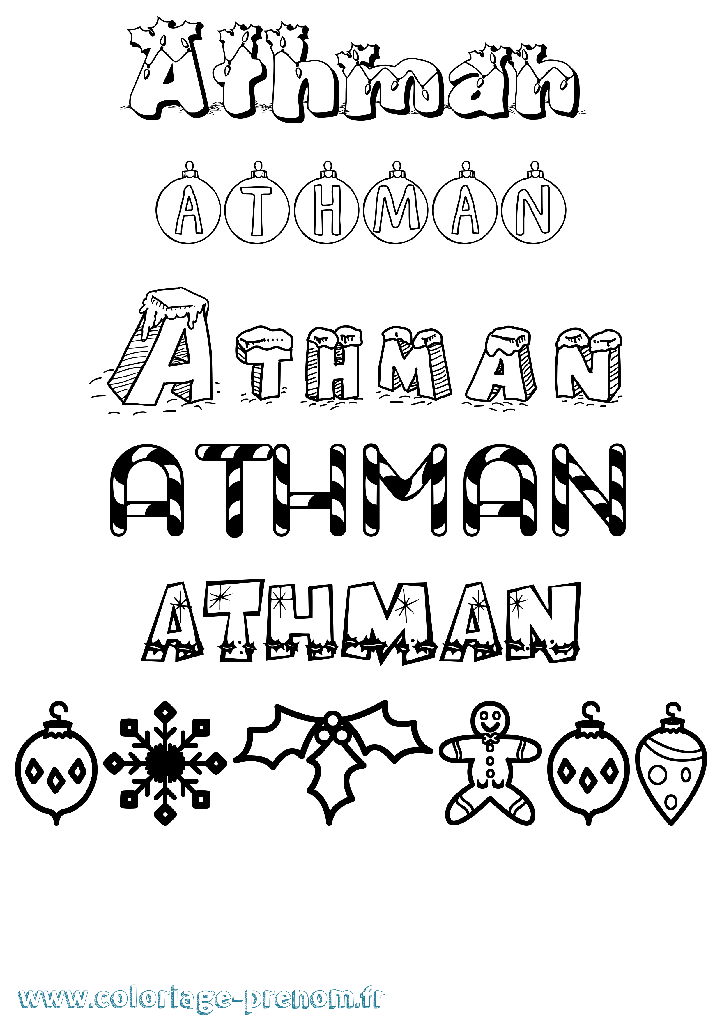 Coloriage prénom Athman Noël