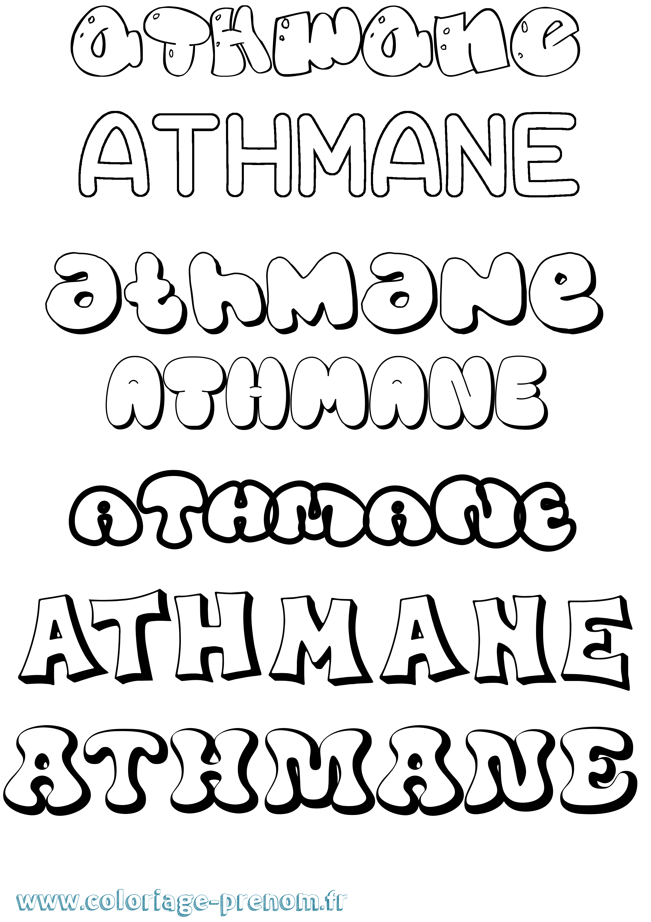 Coloriage prénom Athmane Bubble