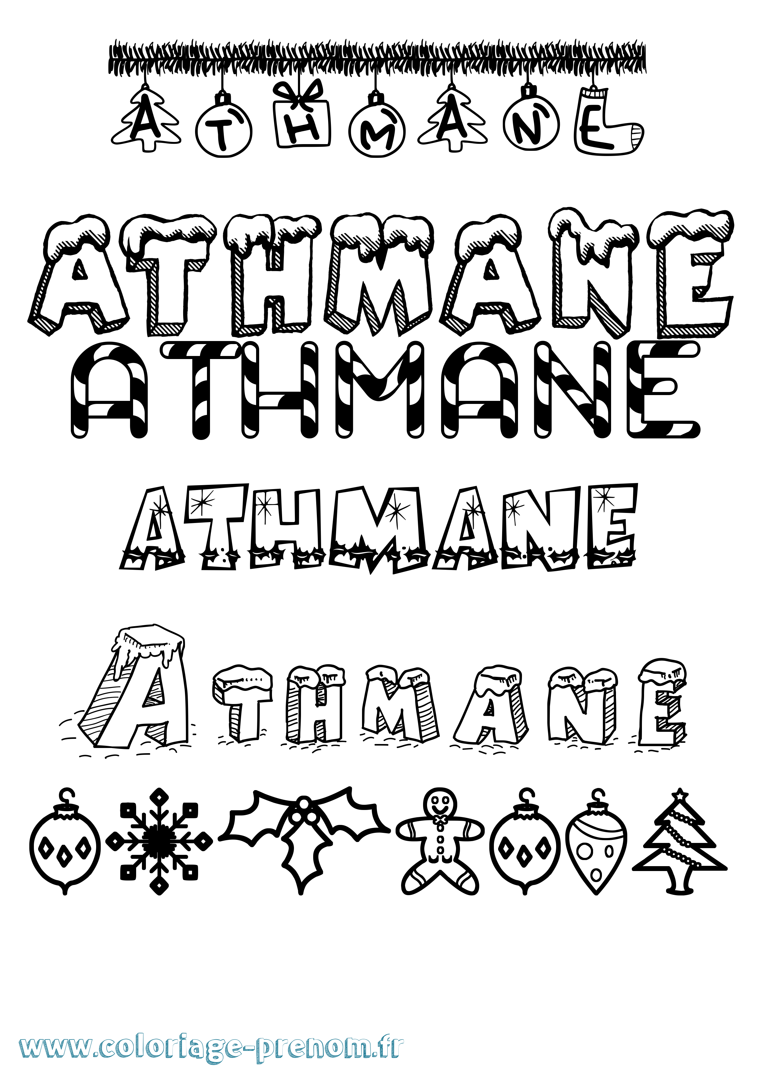 Coloriage Athmane Noël Coloriage prénom Athmane Noël