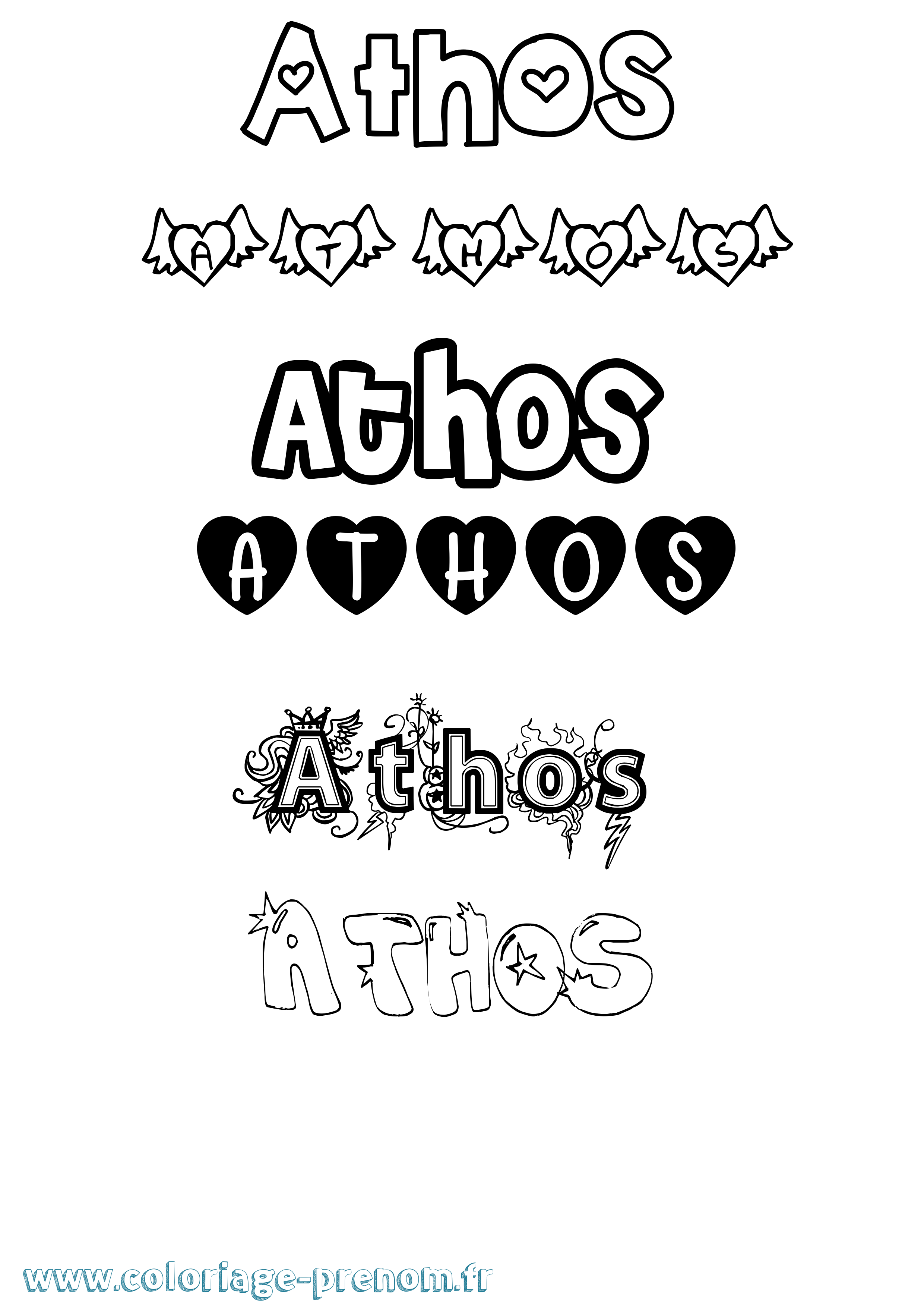 Coloriage prénom Athos Girly
