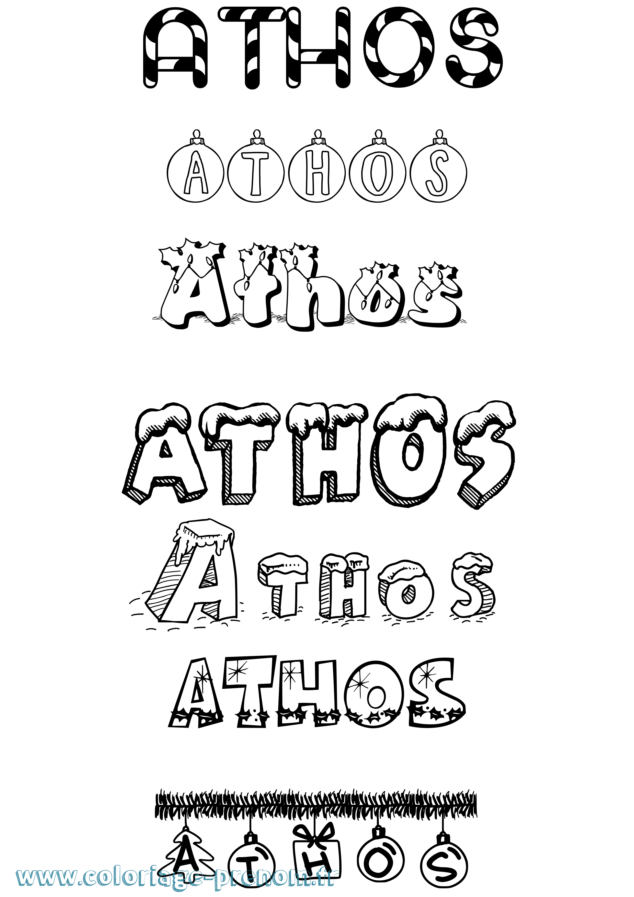 Coloriage prénom Athos Noël