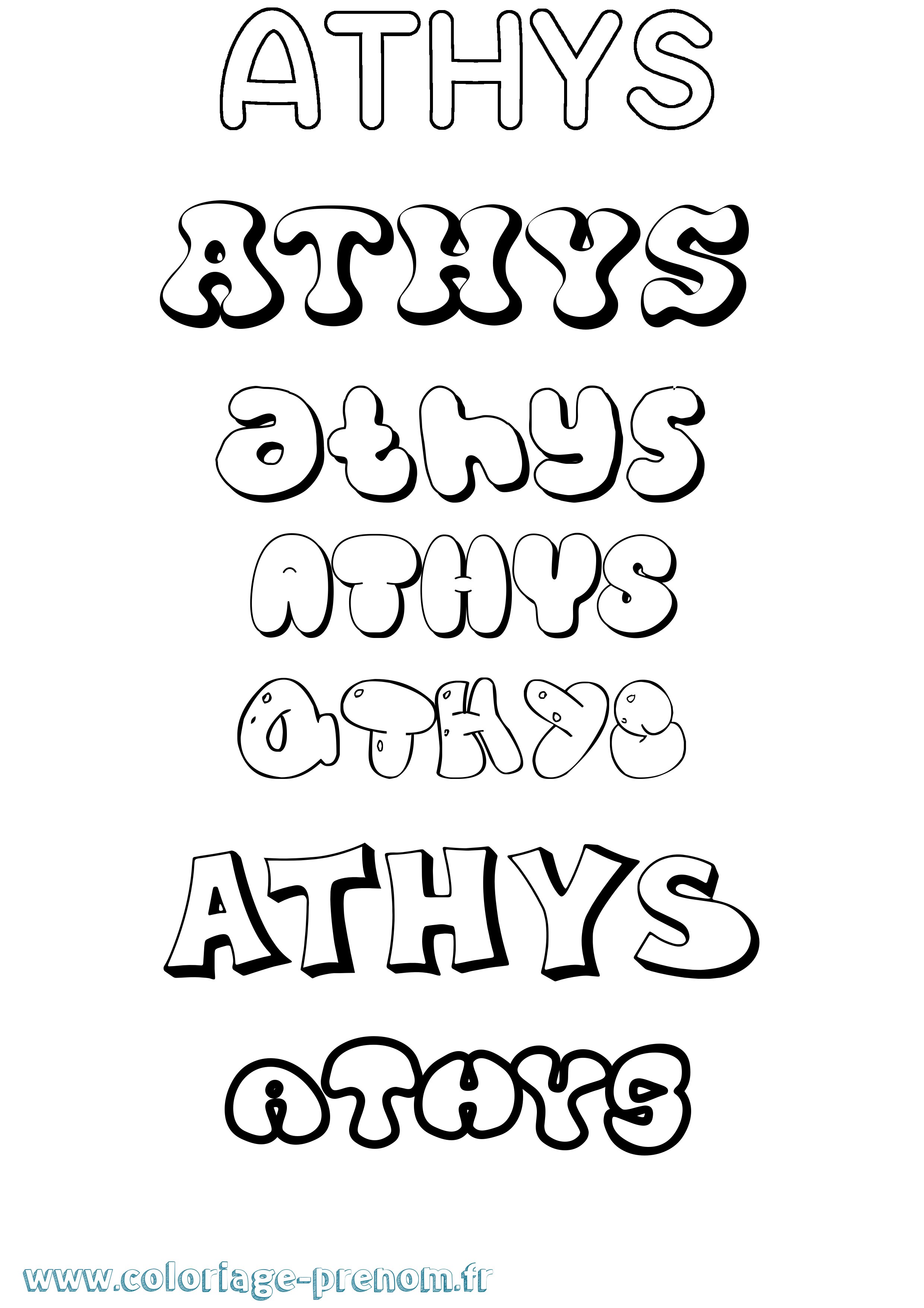 Coloriage prénom Athys Bubble